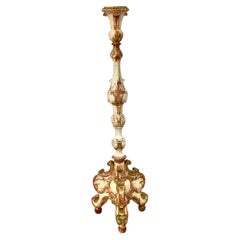 Large Polychrome and Giltwood Torchère / Floor Candle Holder, 19th Century
