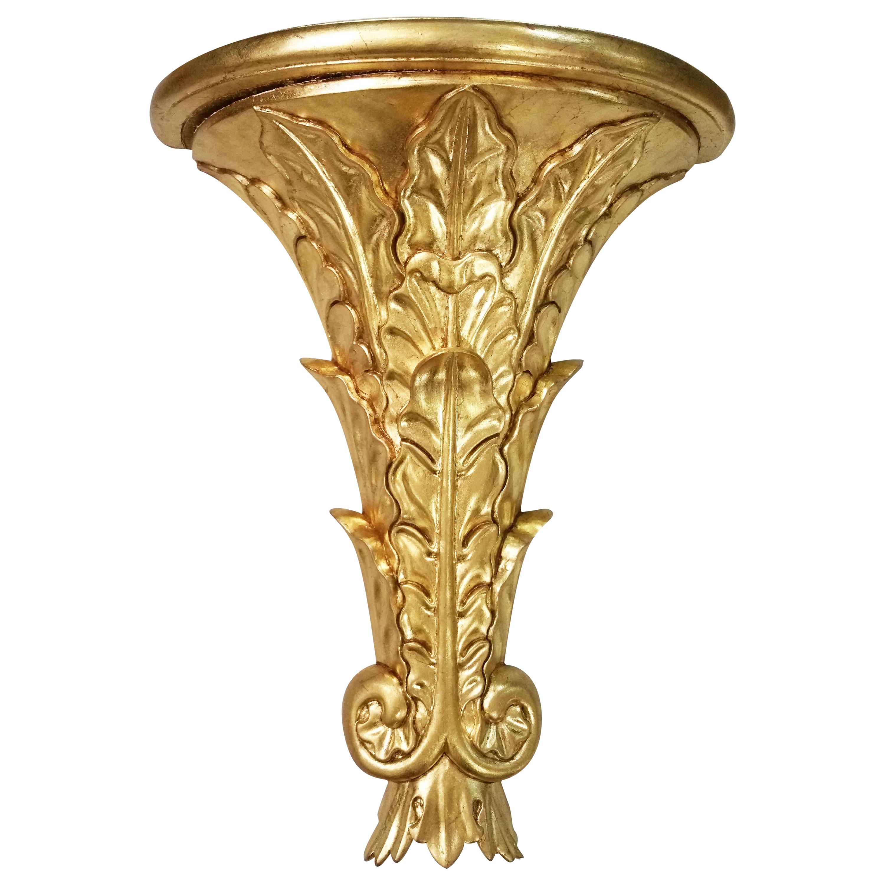 Large Torchiere Shaped Giltwood Shelf with Fern Motif For Sale