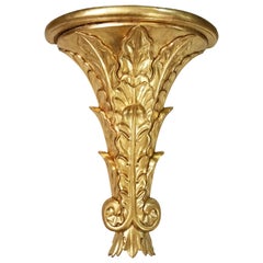 Large Torchiere Shaped Giltwood Shelf with Fern Motif