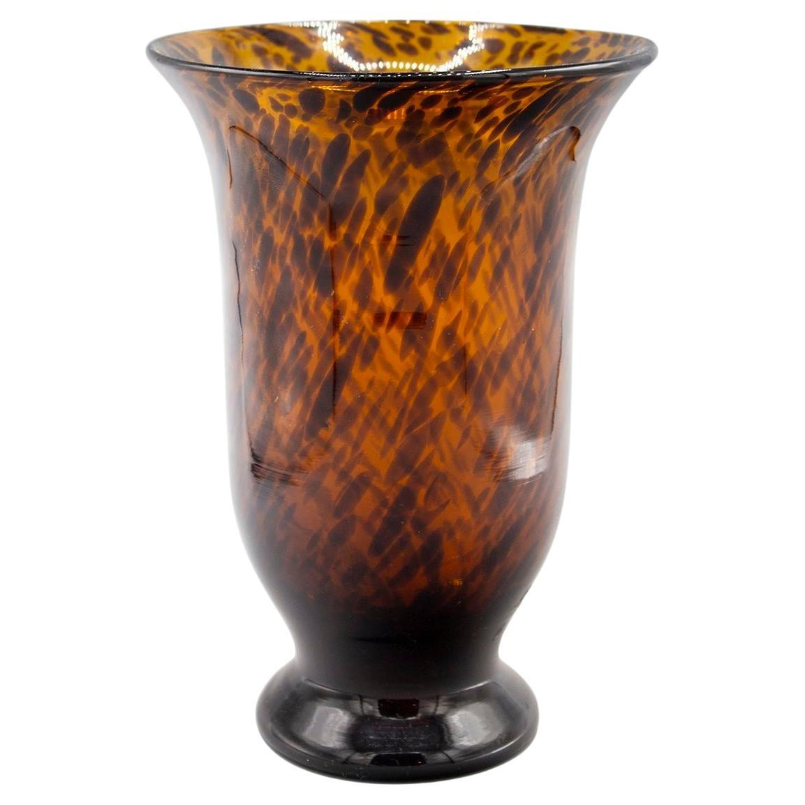 Large Tortoise Murano Glass Footed Vase For Sale