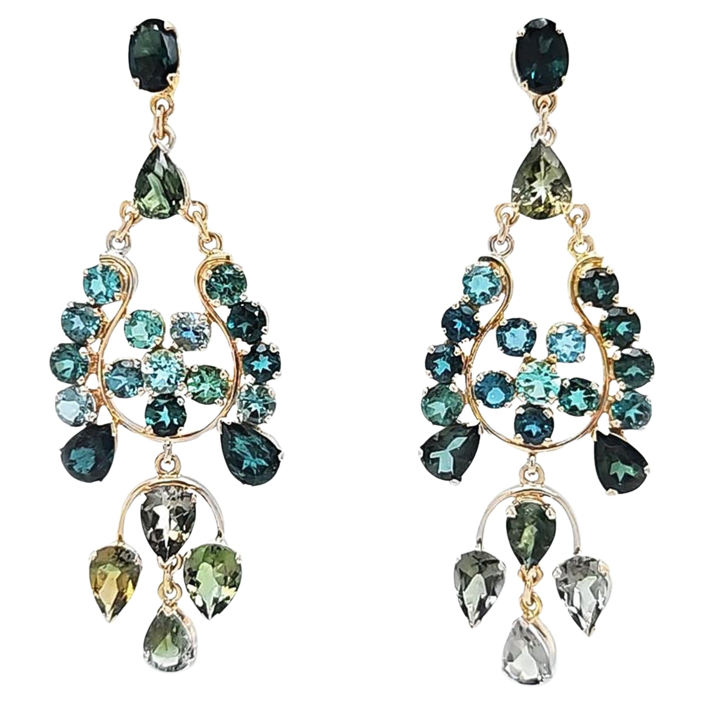 Large Tourmaline and Rose Gold Chandelier Earrings