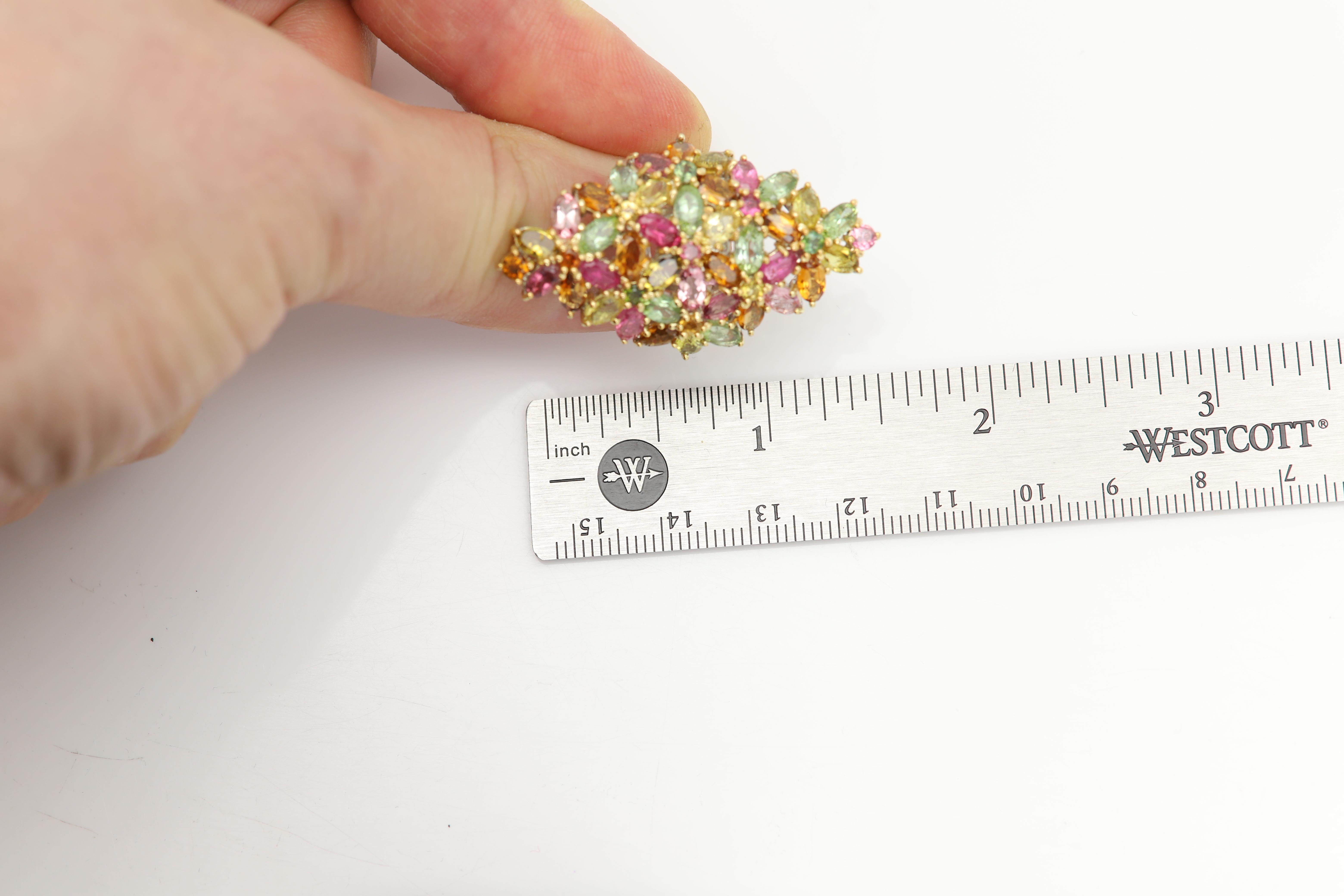 Large Tourmaline Cluster Ring Natural Multi Color Gemstones 18 CT For Sale 5
