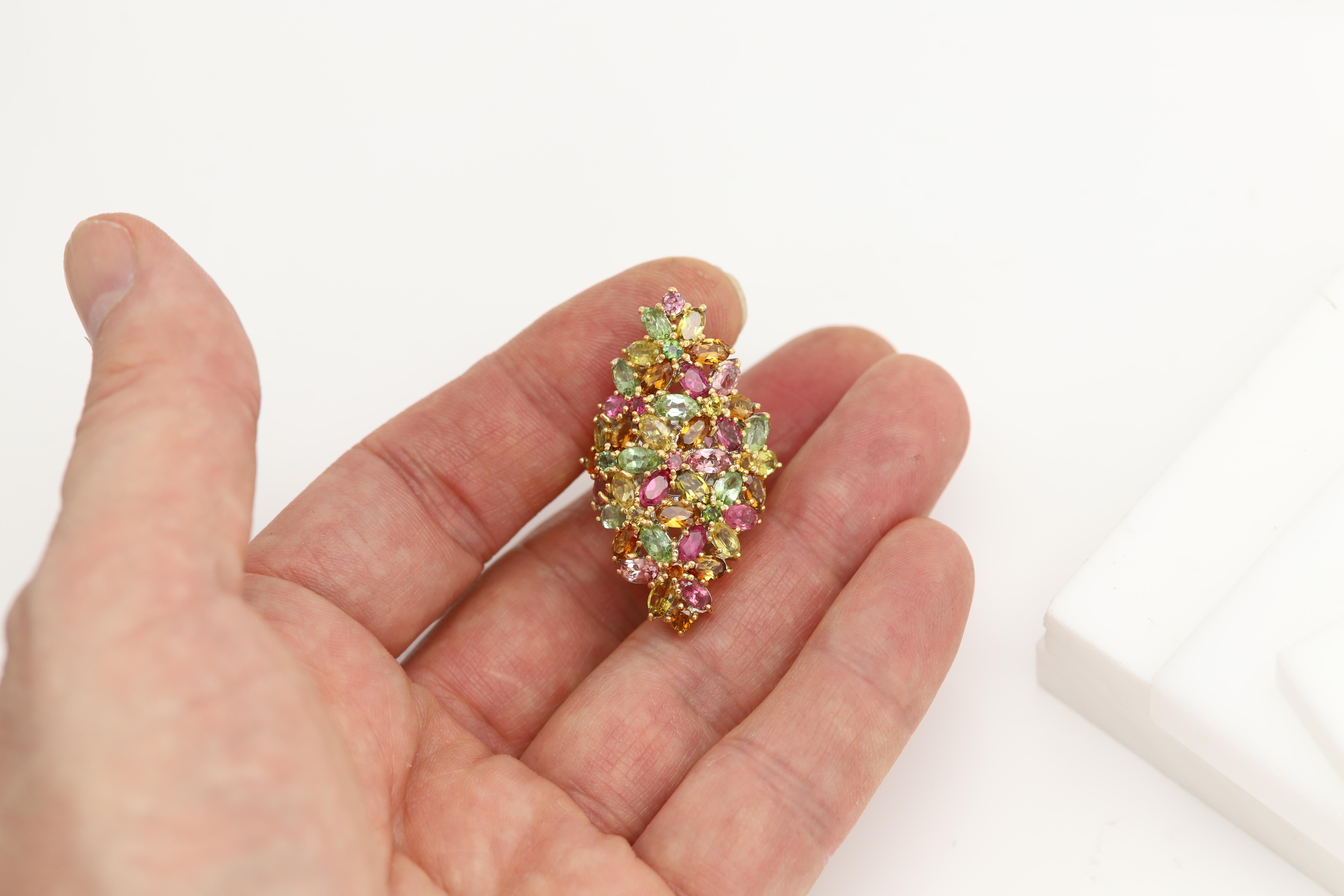 Large Tourmaline Cluster Ring Natural Multi Color Gemstones 18 CT For Sale 4
