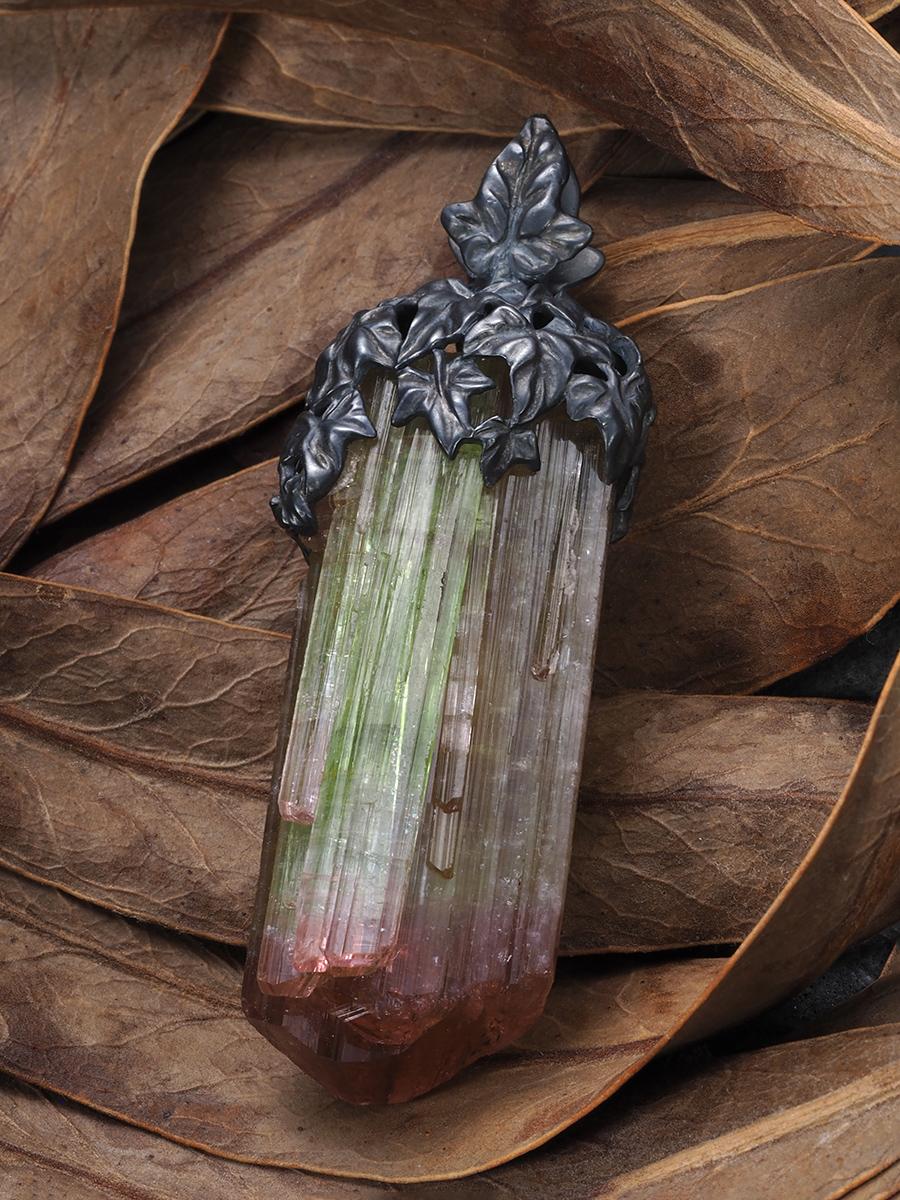 Large Tourmaline Crystal Silver necklace Ivy lotr style Wedding anniversary gift For Sale 5