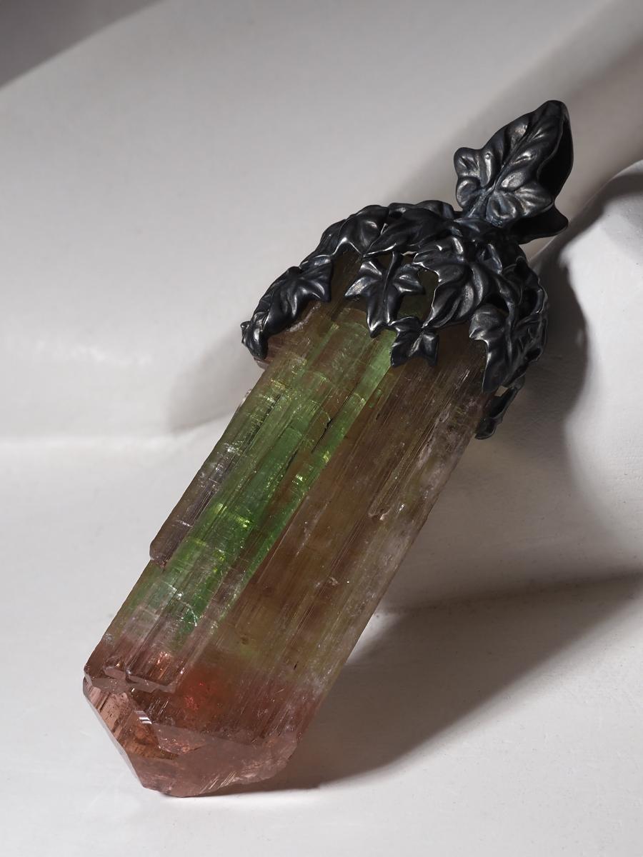 Large Tourmaline Crystal Silver necklace Ivy lotr style Wedding anniversary gift For Sale 8