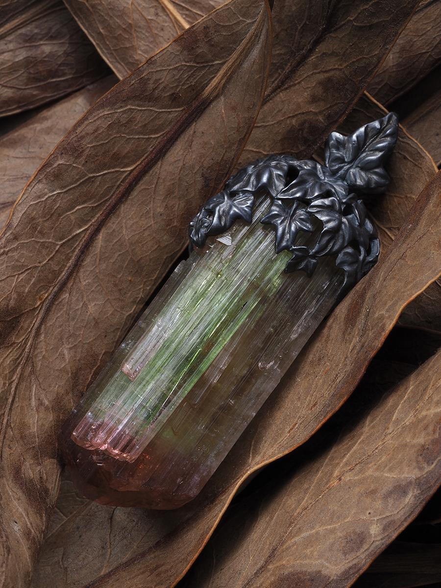 Large Tourmaline Crystal Silver necklace Ivy lotr style Wedding anniversary gift For Sale 9