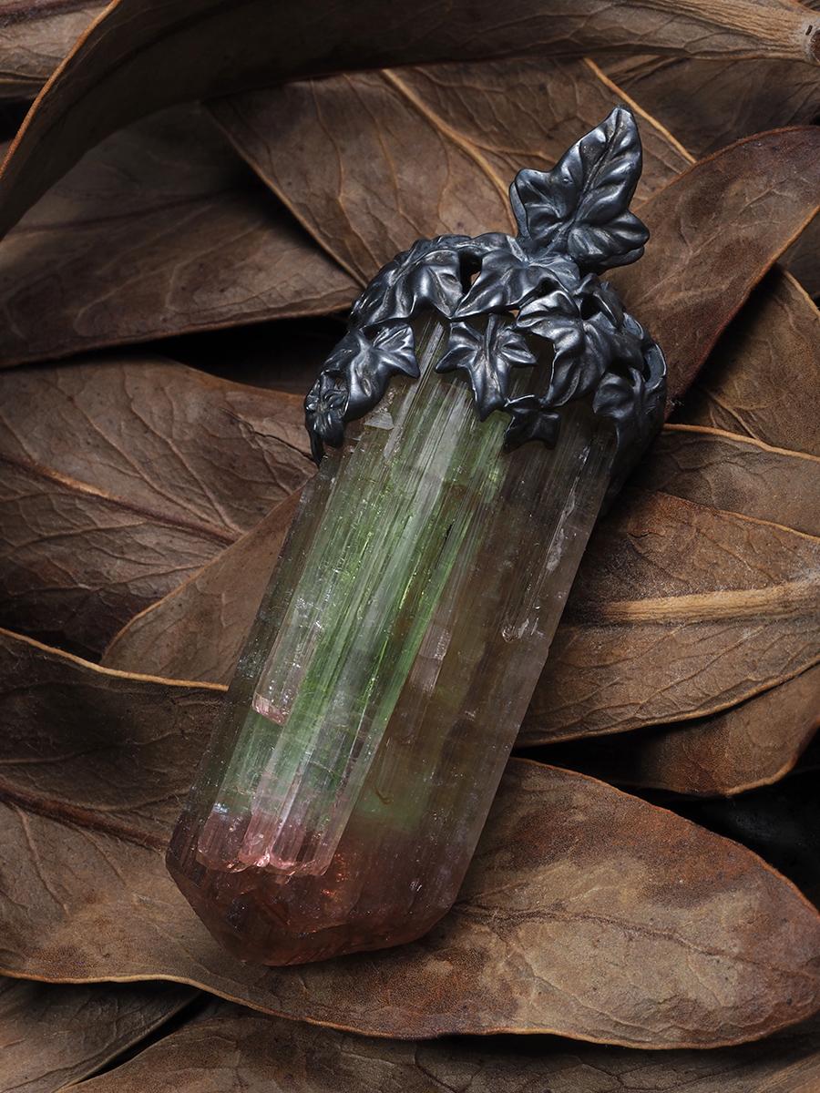 Large Tourmaline Crystal Silver necklace Ivy lotr style Wedding anniversary gift For Sale 10