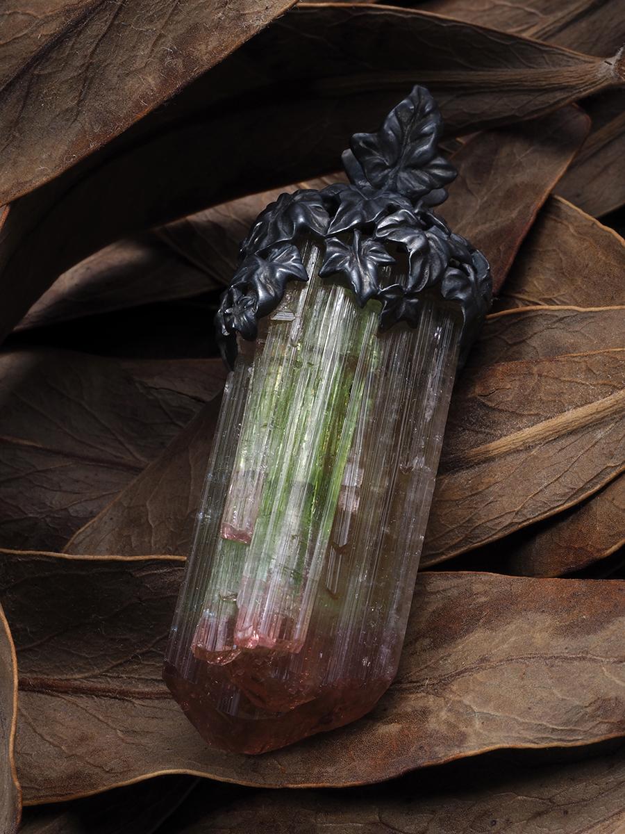Large Tourmaline Crystal Silver necklace Ivy lotr style Wedding anniversary gift For Sale 11