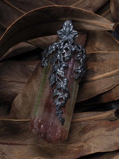 Large Tourmaline Crystal Silver necklace Ivy lotr style Wedding anniversary gift