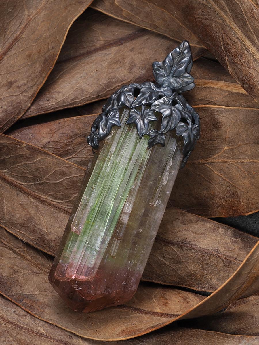 Large Tourmaline Crystal Silver necklace Ivy lotr style Wedding anniversary gift For Sale 3