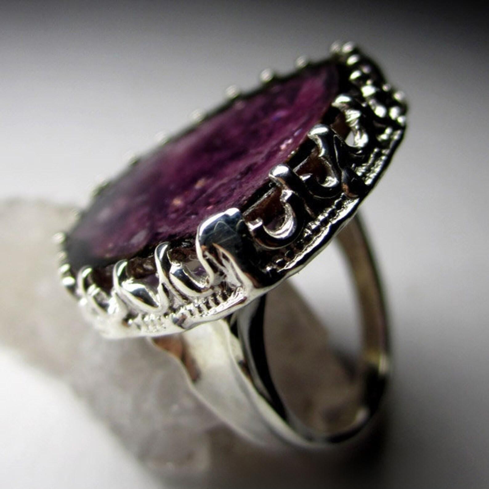 Large Tourmaline Silver Ring Plum Purple Color Natural Gemstone Gothic Vintage 1
