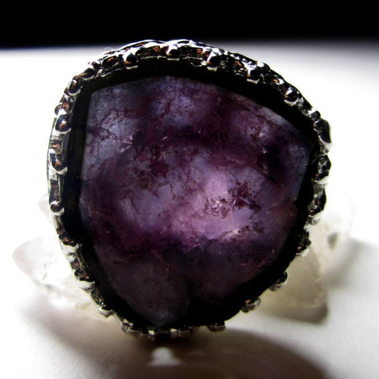 Large Tourmaline Silver Ring Plum Purple Color Natural Gemstone Gothic Vintage 2
