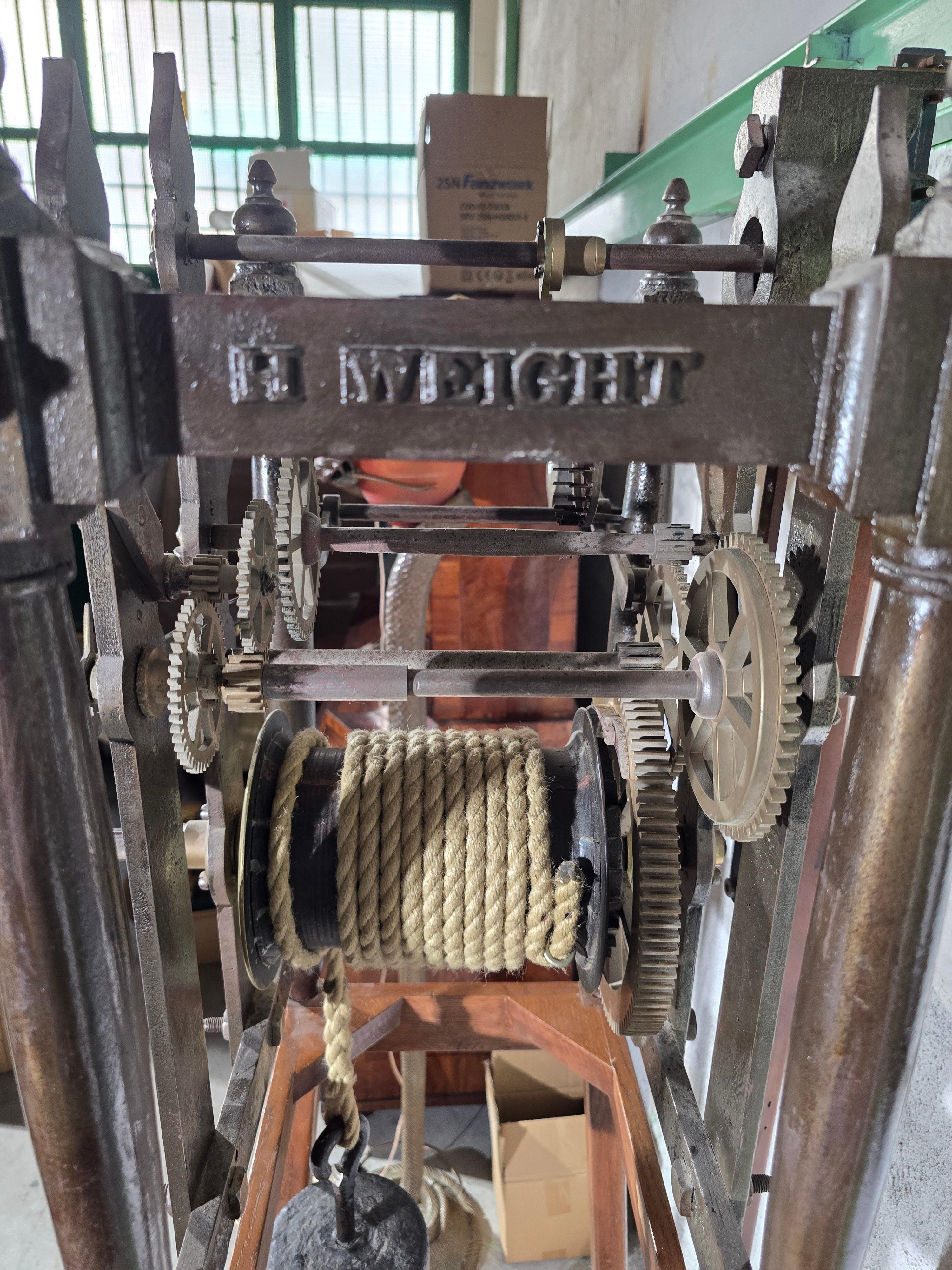 Product Overview: An exceptional find for antique clock collectors and enthusiasts, this large tower clock dates back to 1859, crafted by H. Wheight of Malmesbury. The clock is in perfect working condition, a remarkable testament to its