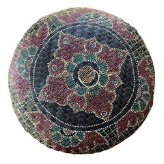 Large Traditional Black Folk Art Basket with Lid and Hand Painted Dot Design