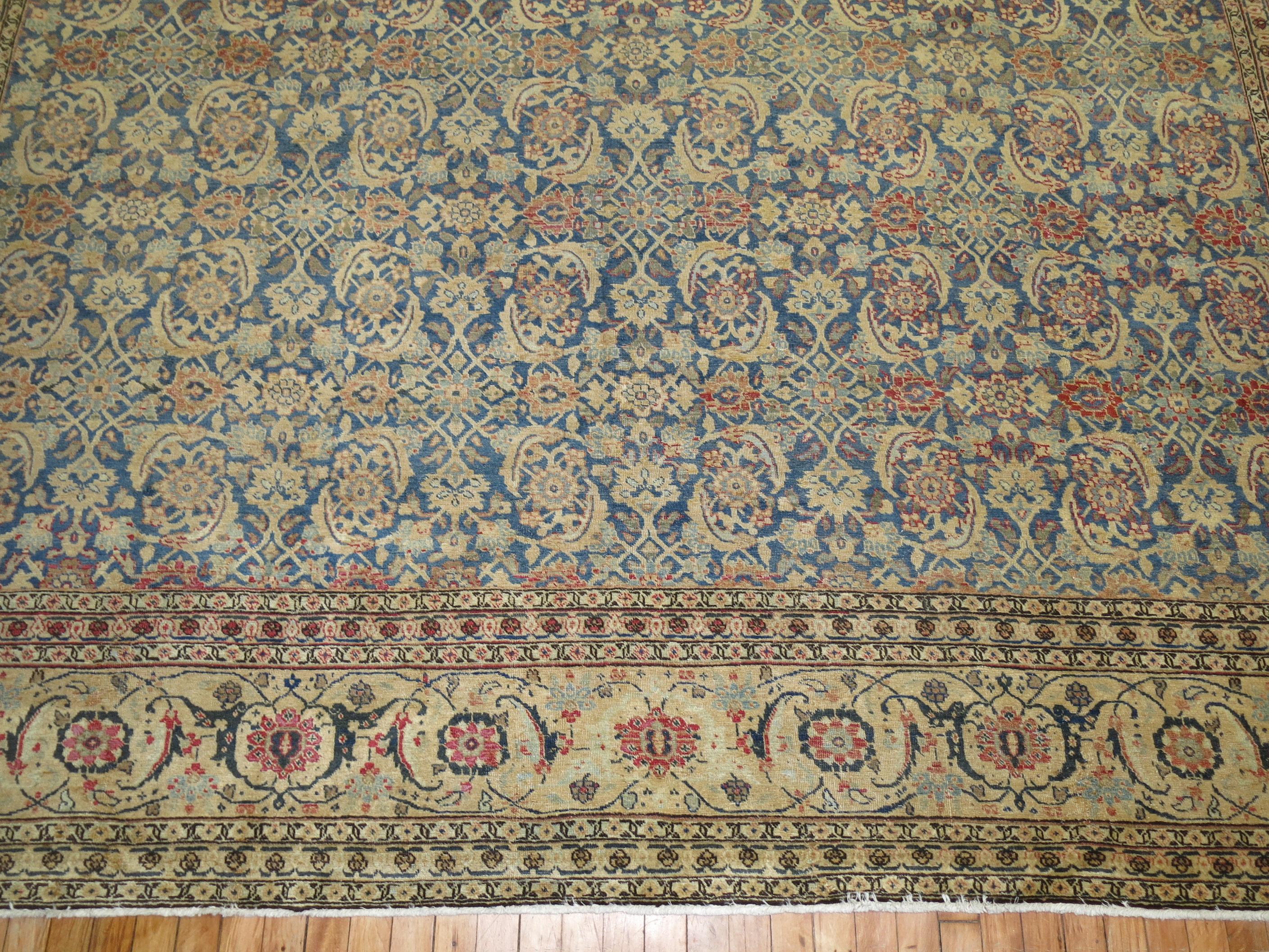Large Traditional Blue Field Antique Persian Tabriz For Sale 3