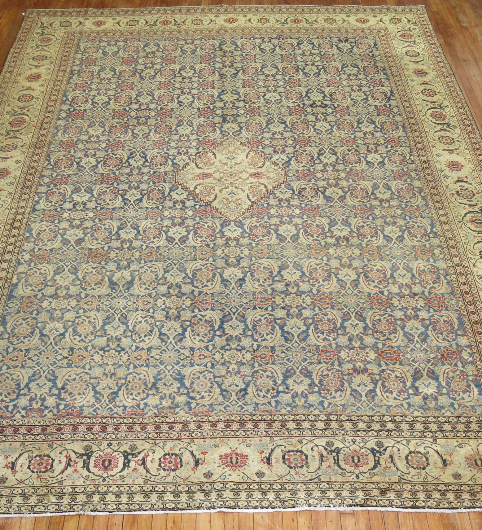 Large Traditional Blue Field Antique Persian Tabriz For Sale 4