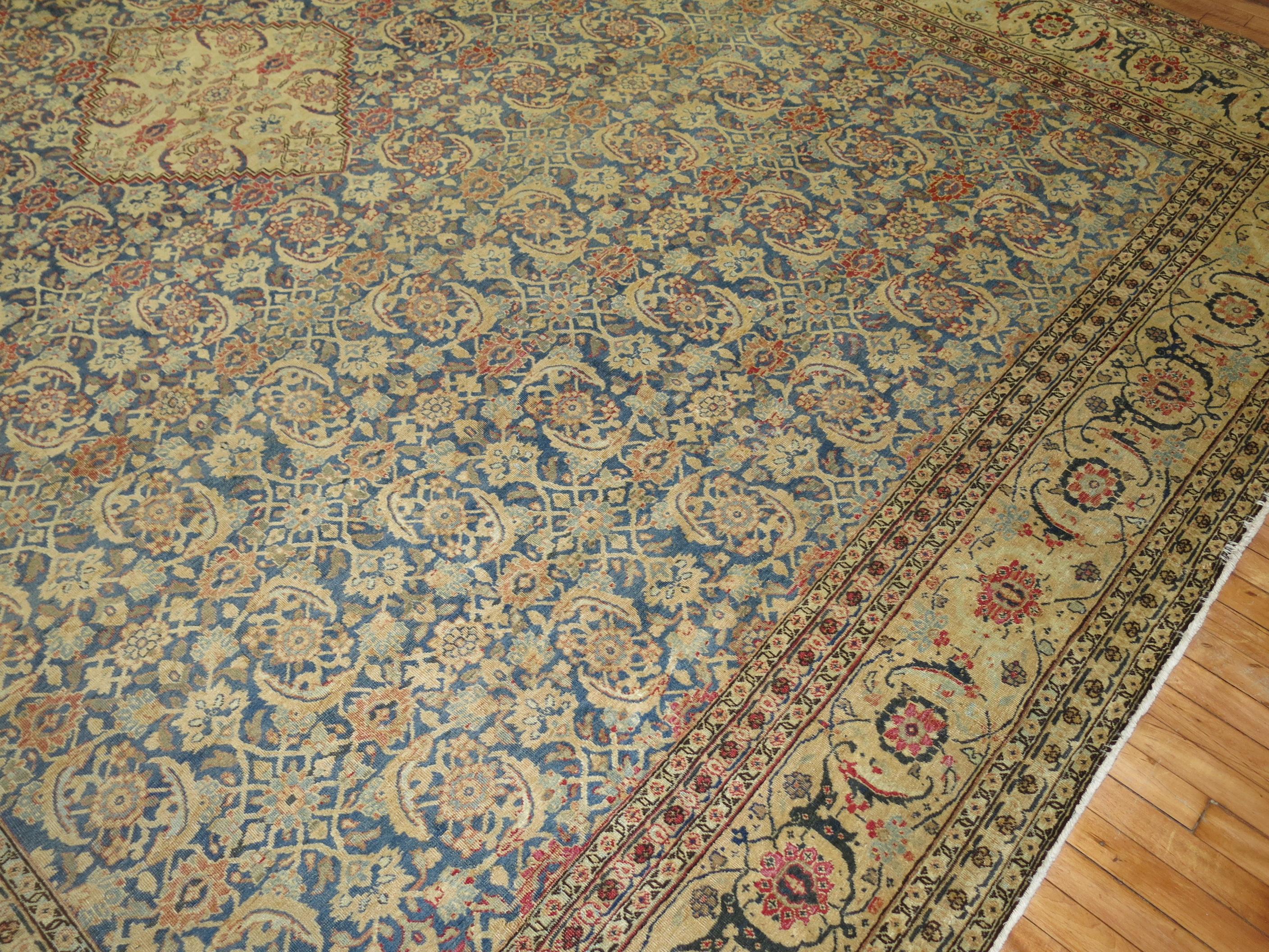 Hand-Woven Large Traditional Blue Field Antique Persian Tabriz For Sale