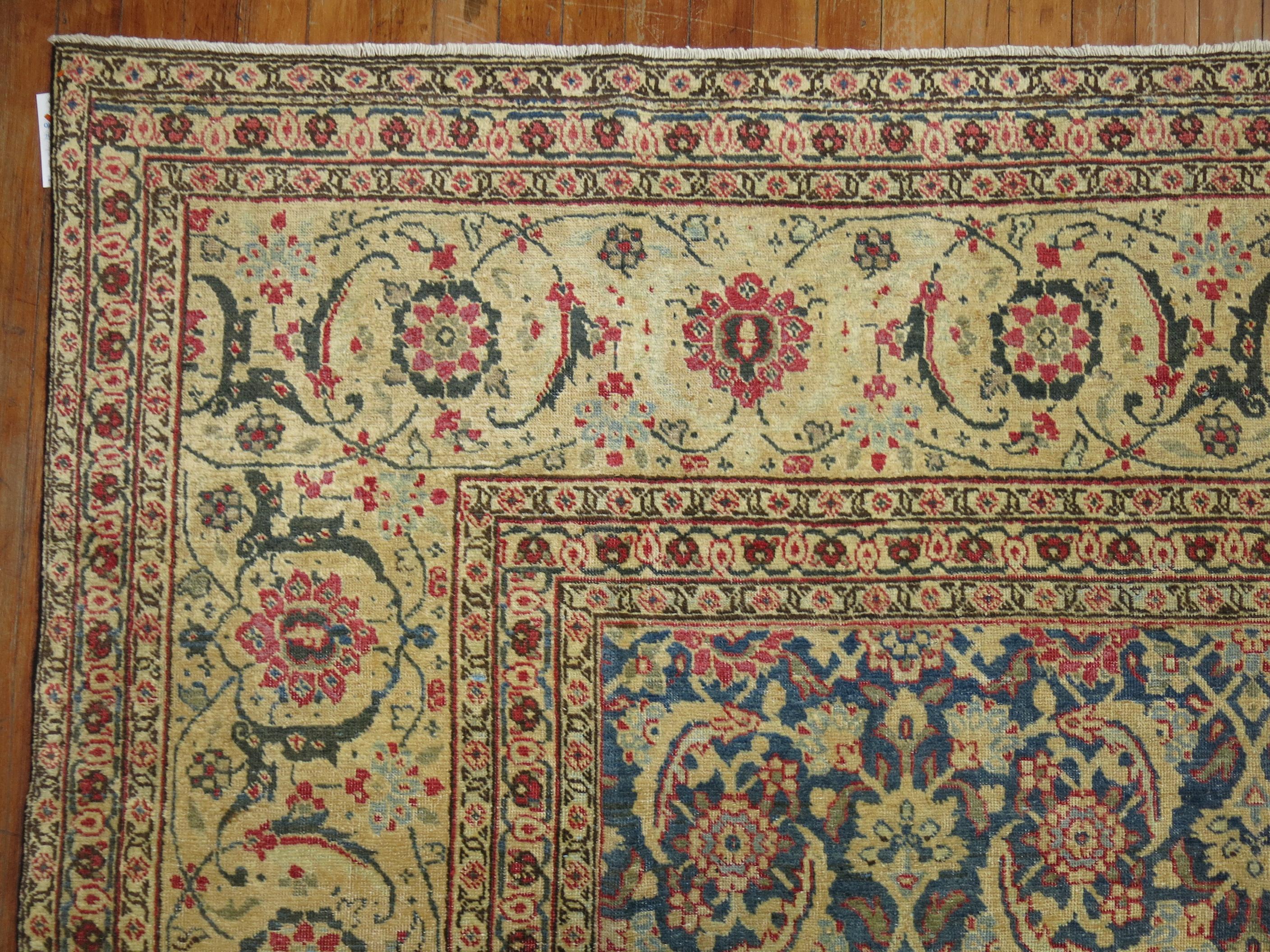 Large Traditional Blue Field Antique Persian Tabriz In Good Condition For Sale In New York, NY