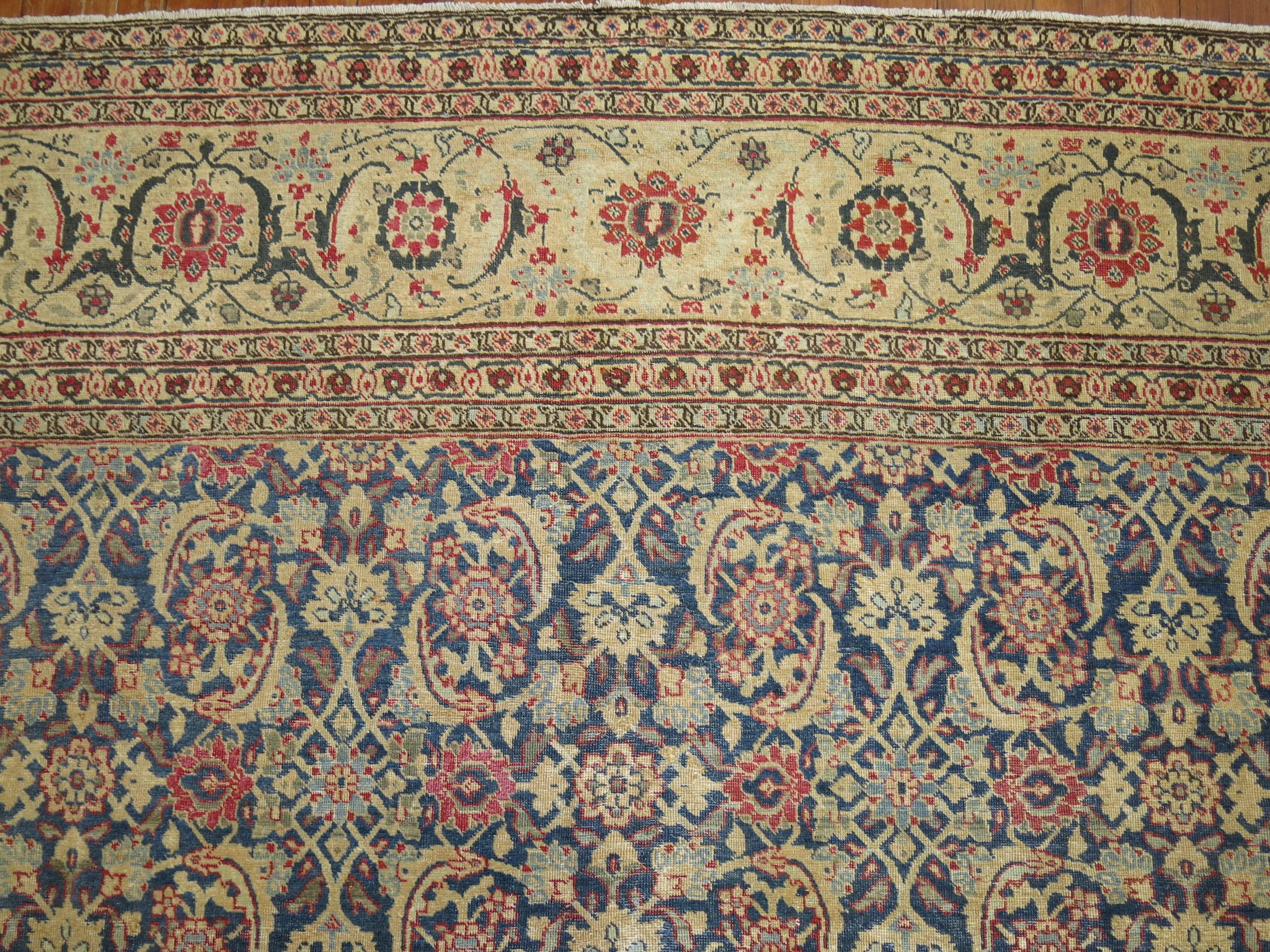 20th Century Large Traditional Blue Field Antique Persian Tabriz For Sale