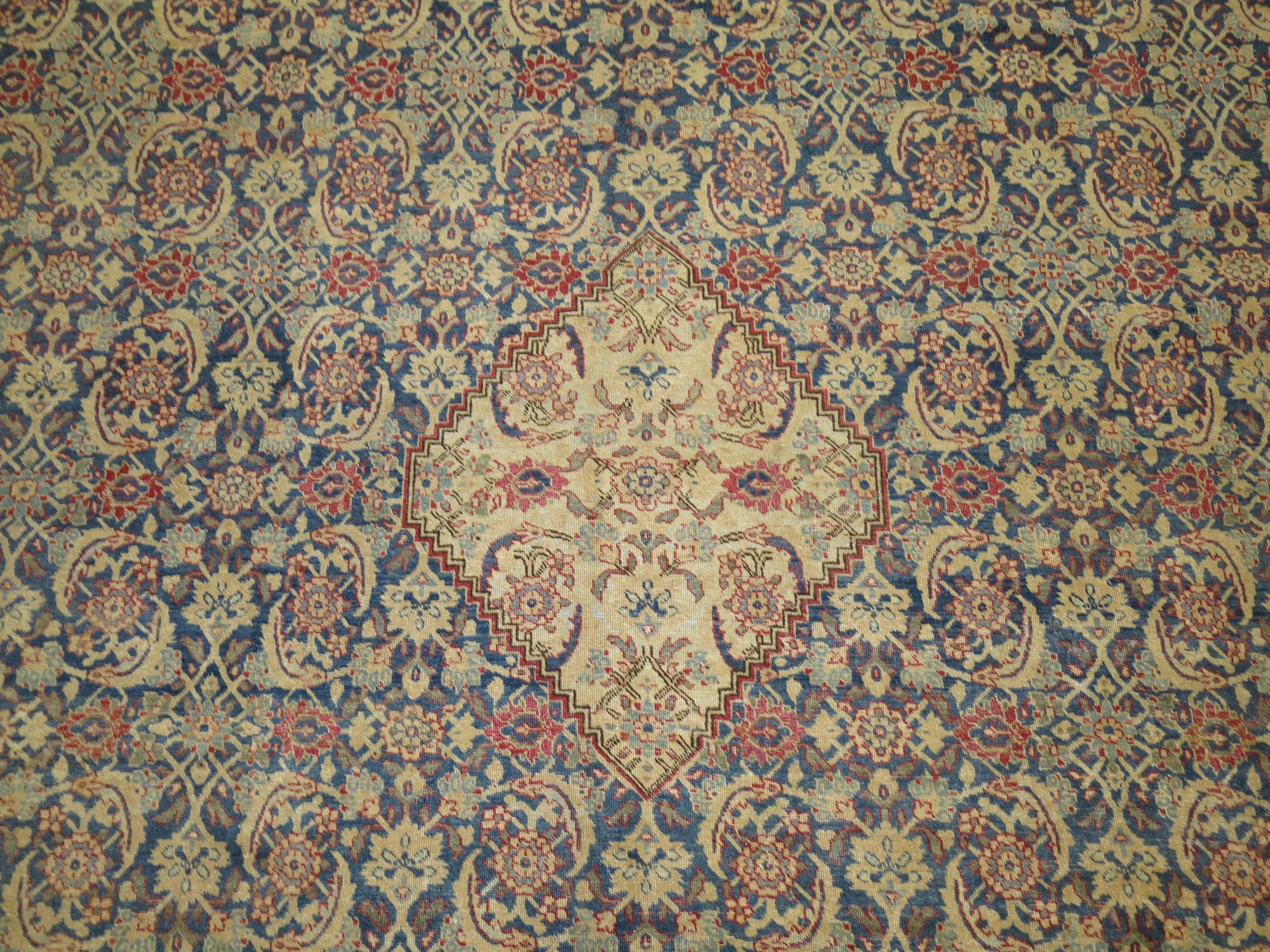Wool Large Traditional Blue Field Antique Persian Tabriz For Sale