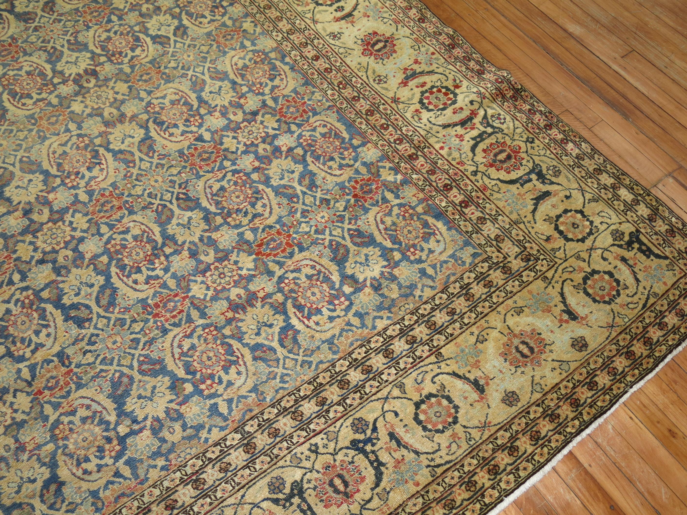 Large Traditional Blue Field Antique Persian Tabriz For Sale 2