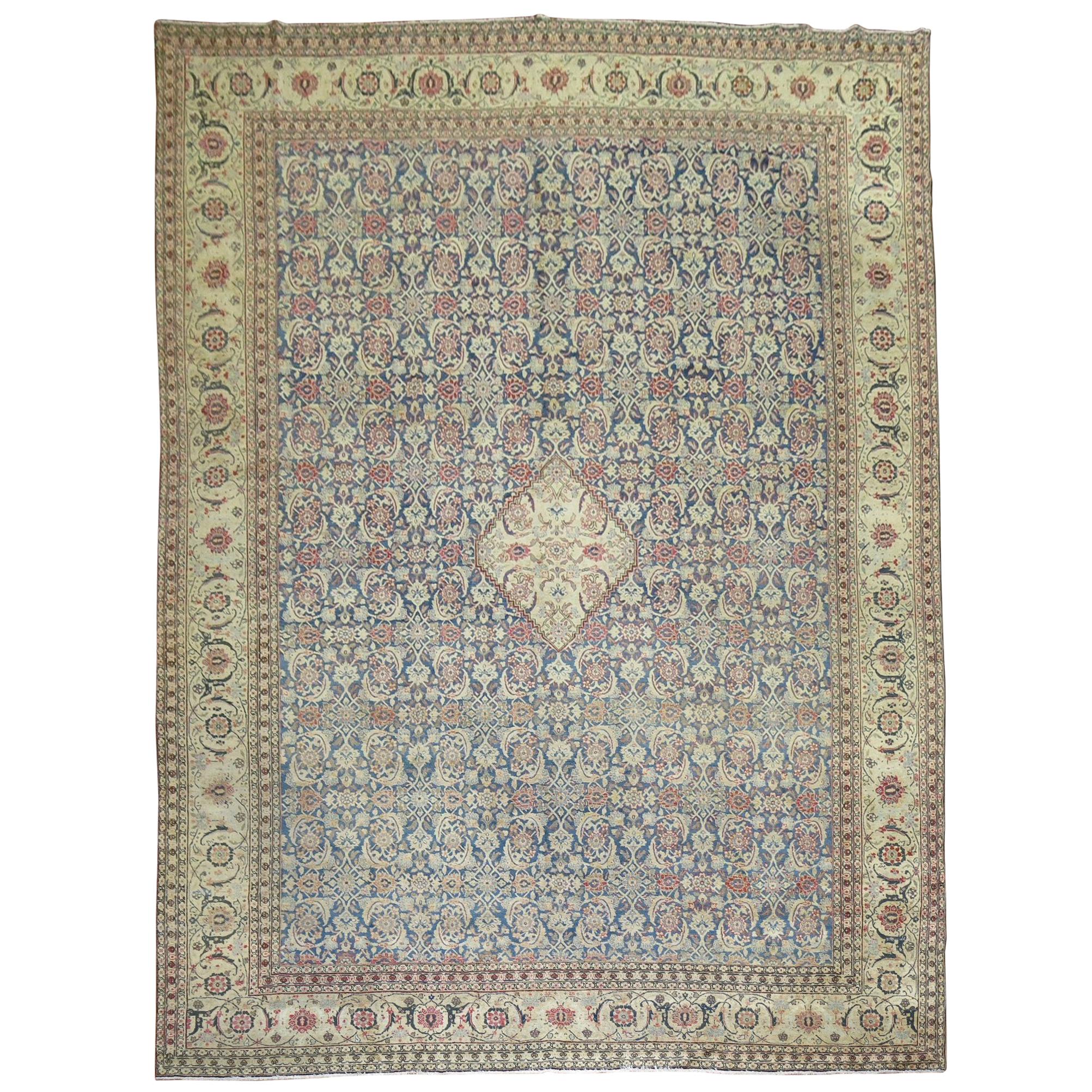 Large Traditional Blue Field Antique Persian Tabriz For Sale