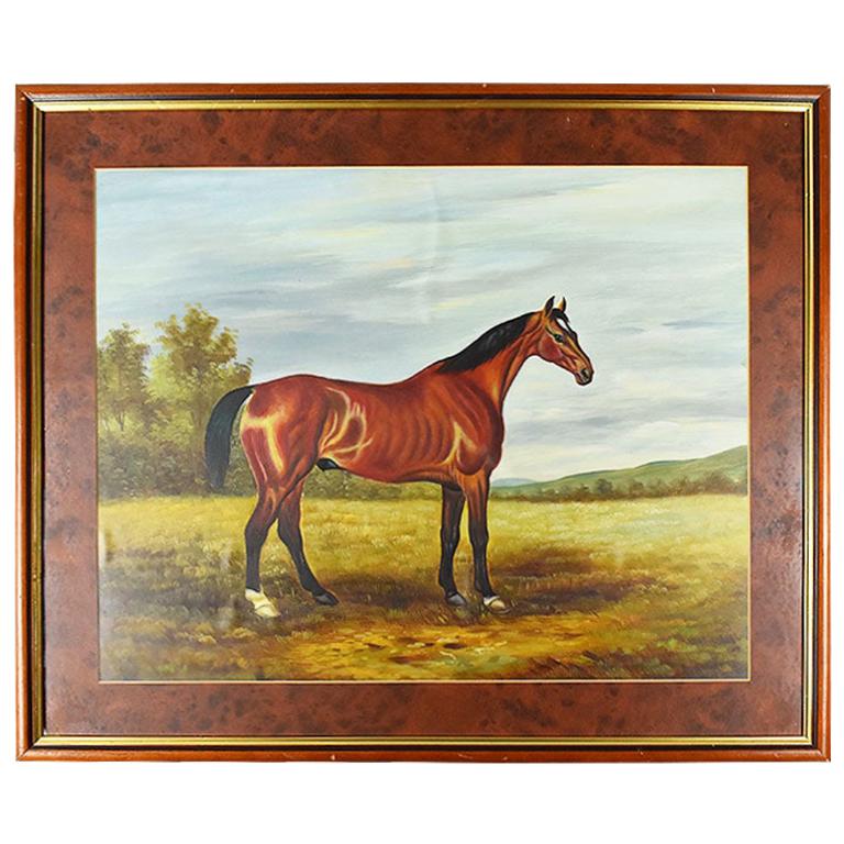 Large Traditional Equestrian Framed Horse Painting on Canvas For Sale