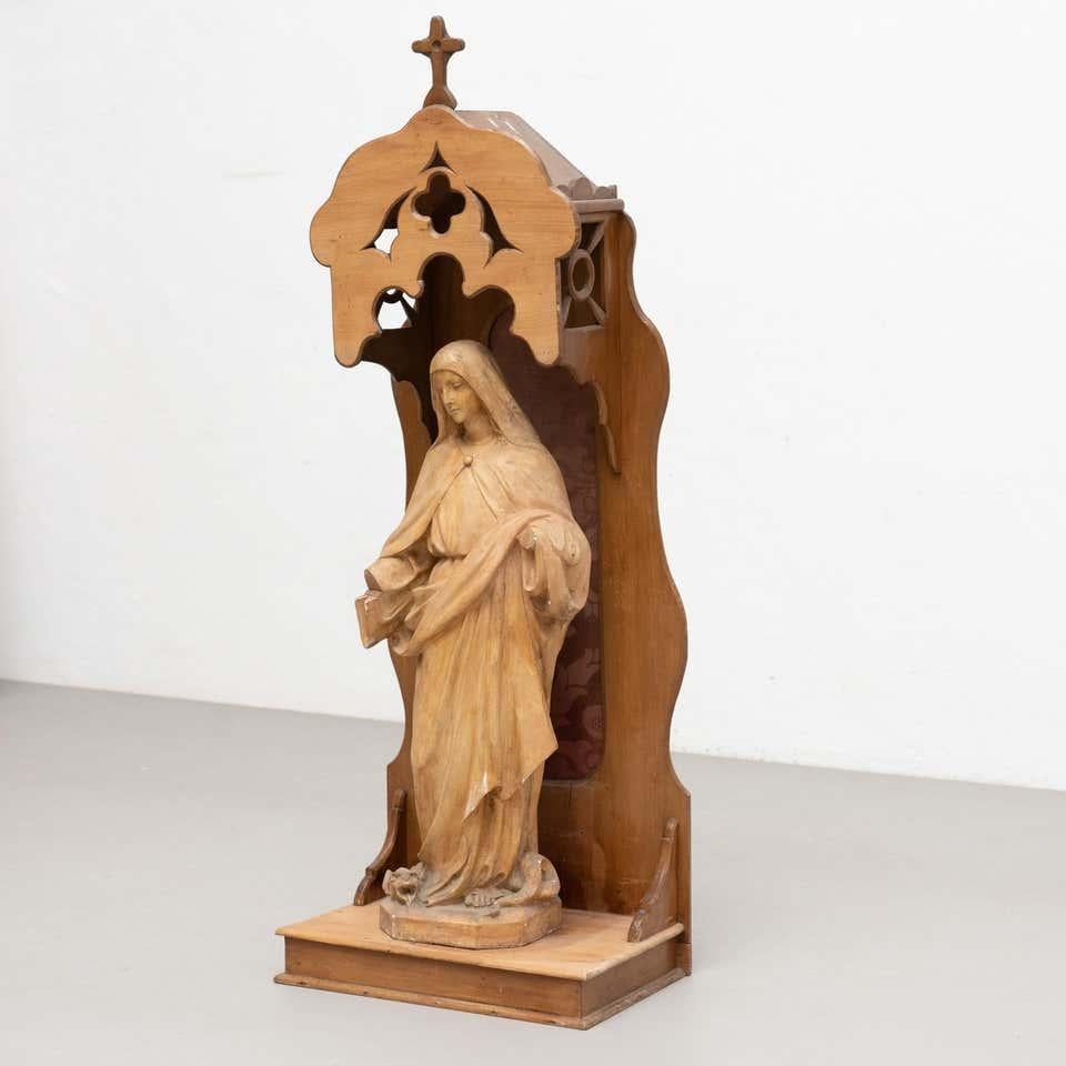 Modern Large Traditional Figure of a Virgin in a Wood Niche, circa 1950