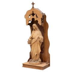 Vintage Large Traditional Figure of a Virgin in a Wood Niche, circa 1950