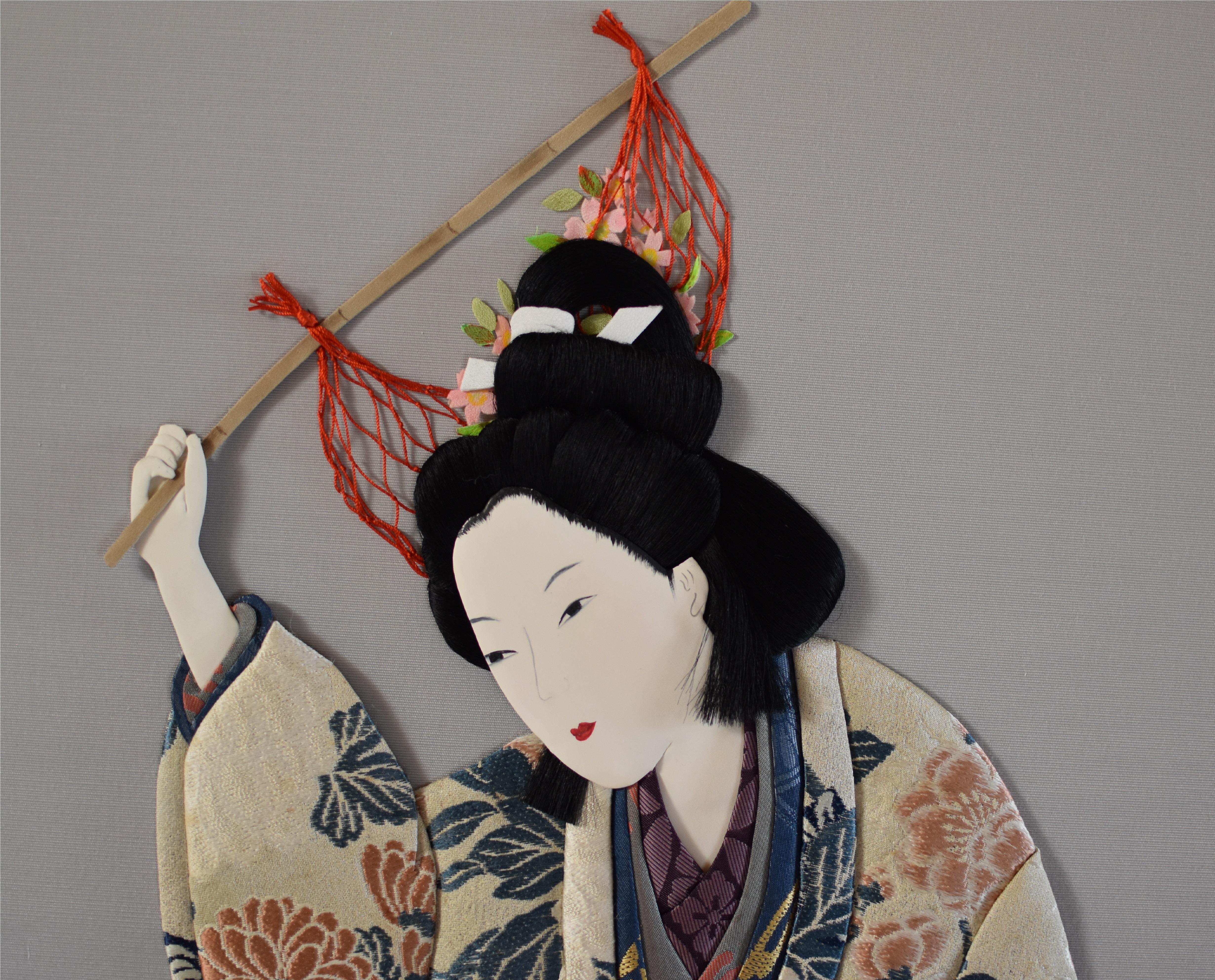Hand-Crafted Japanese Contemporary Brocade Silk Handcrafted Framed Oshie Decorative Art For Sale