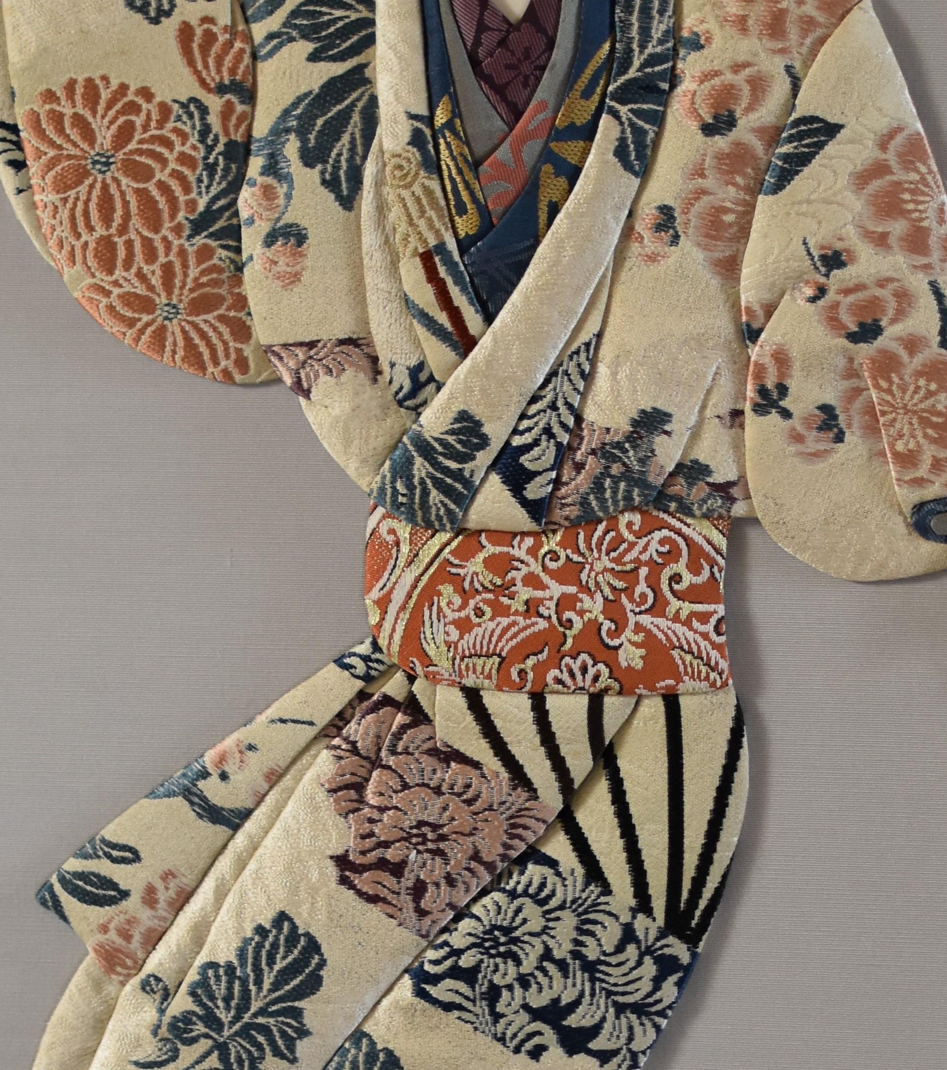 Japanese Contemporary Brocade Silk Handcrafted Framed Oshie Decorative Art For Sale 2