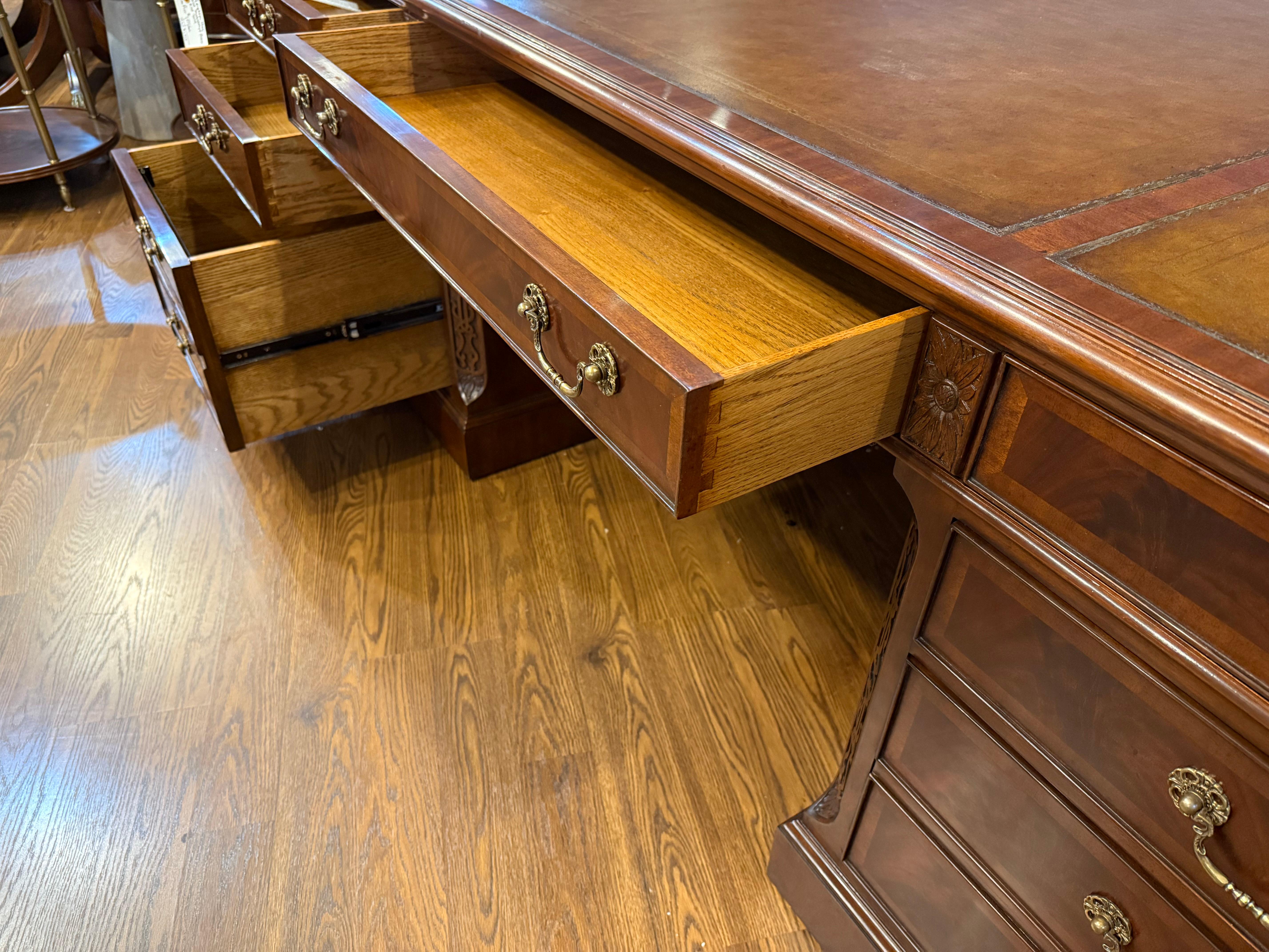 Large Traditional Mahogany 84 Inch Executive Desk by Leighton Hall 7
