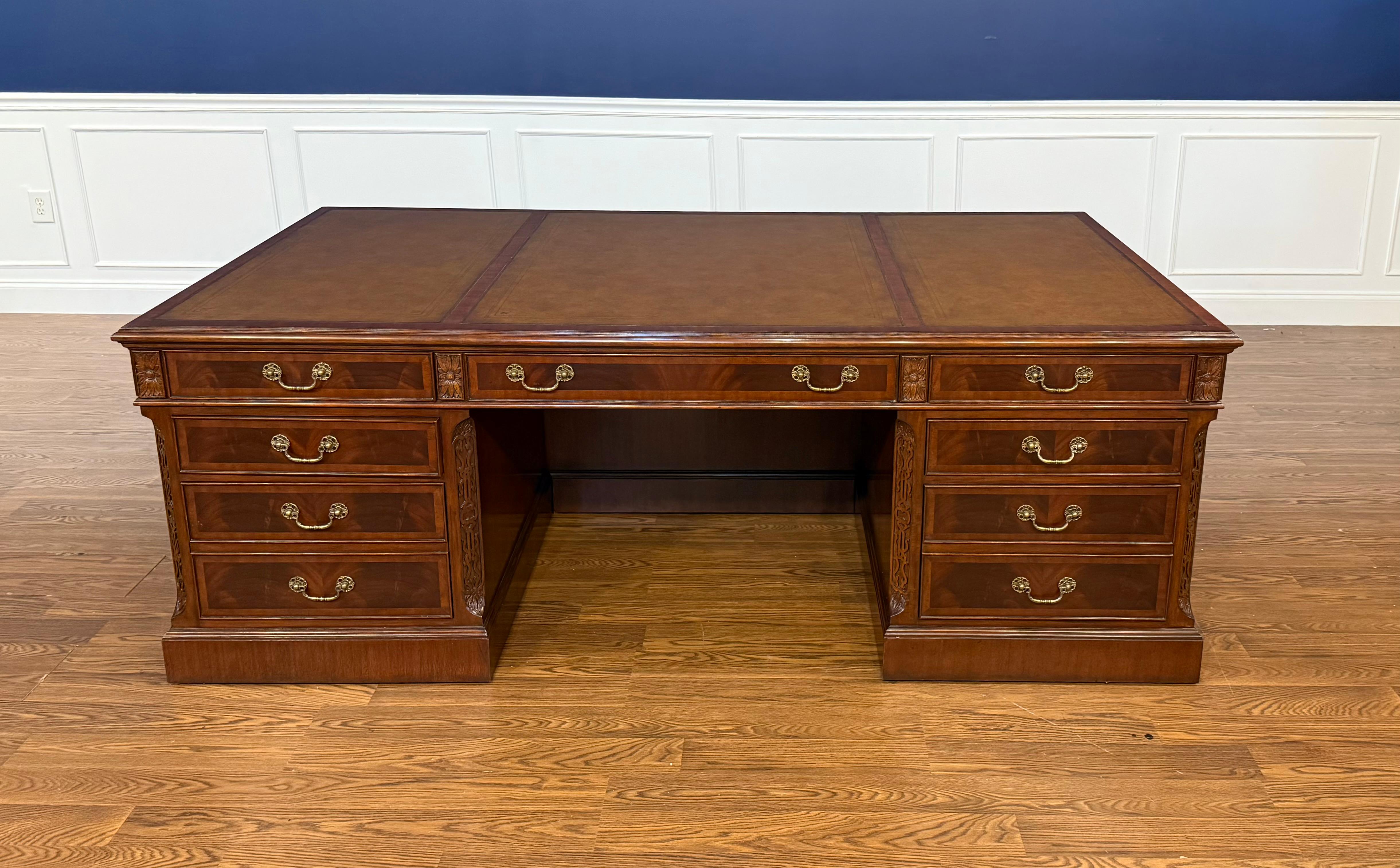 American Large Traditional Mahogany 84 Inch Executive Desk by Leighton Hall