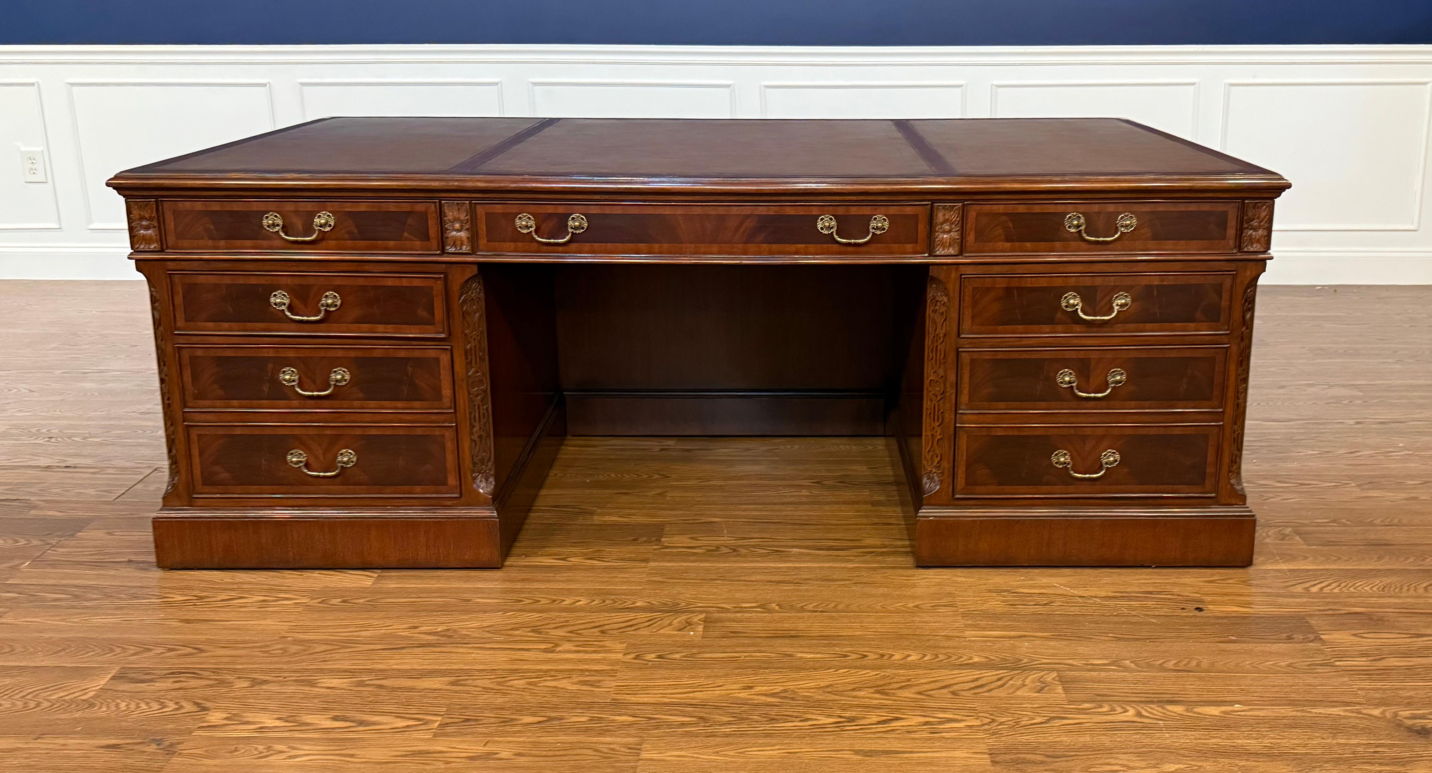 Large Traditional Mahogany 84 Inch Executive Desk by Leighton Hall In New Condition In Suwanee, GA