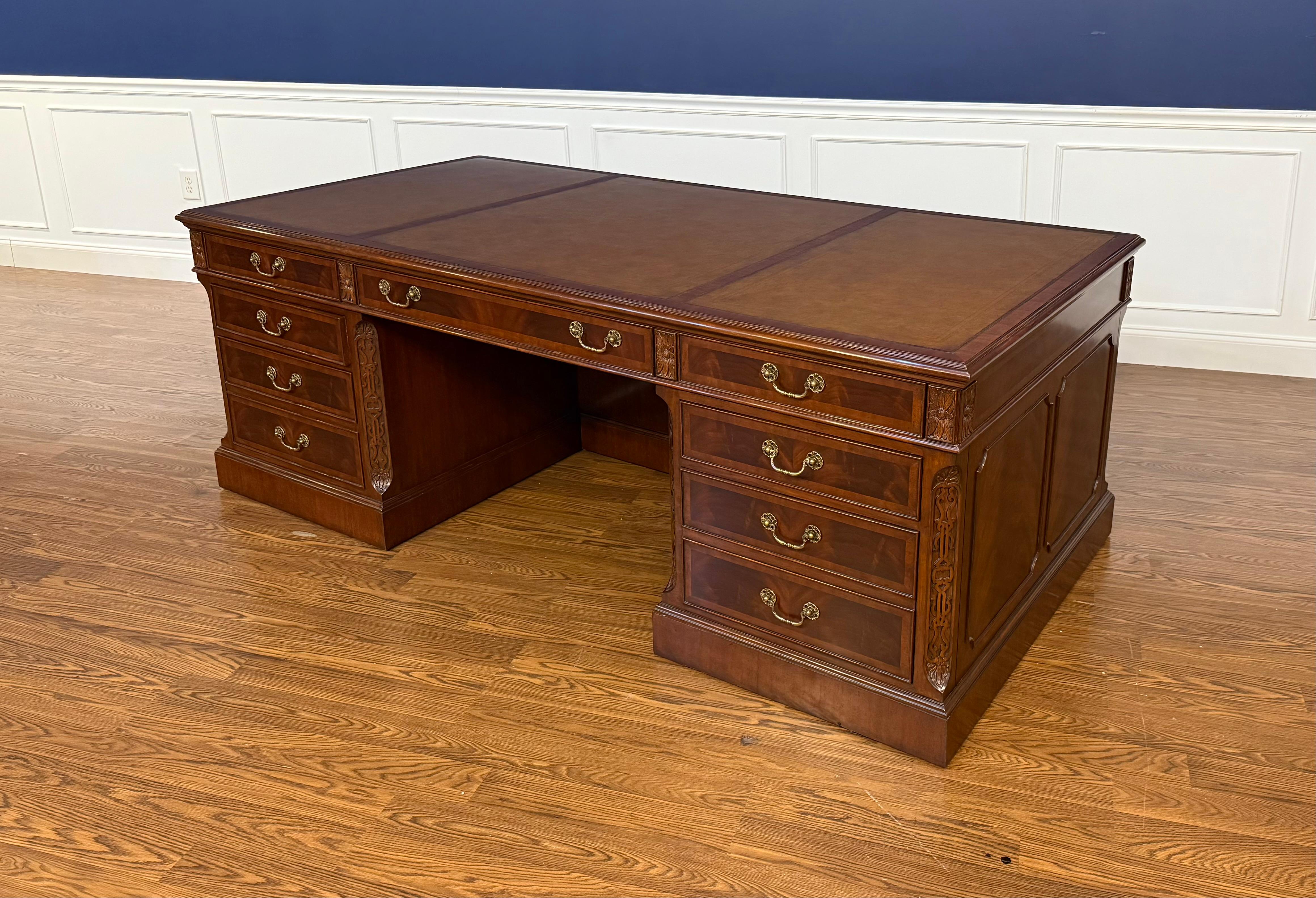 Contemporary Large Traditional Mahogany 84 Inch Executive Desk by Leighton Hall