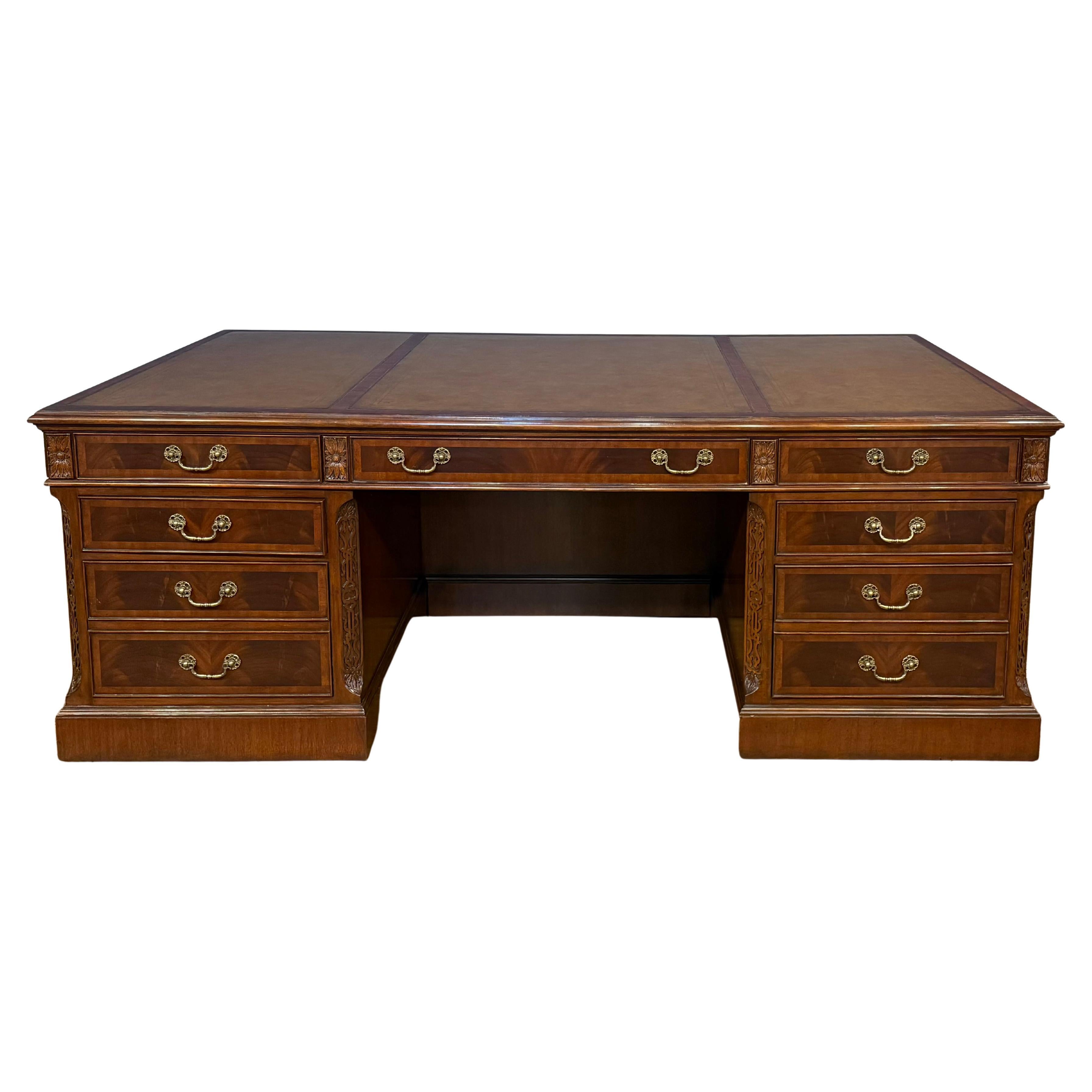 Large Traditional Mahogany 84 Inch Executive Desk by Leighton Hall