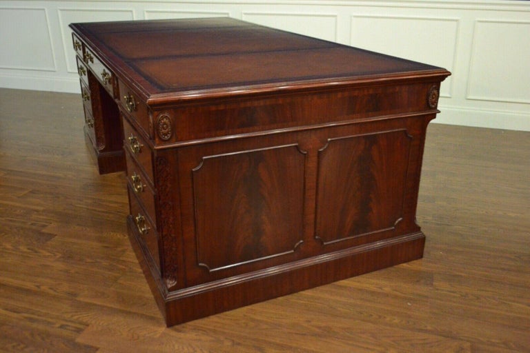 Large Traditional Mahogany Executive Desk by Leighton Hall For Sale at