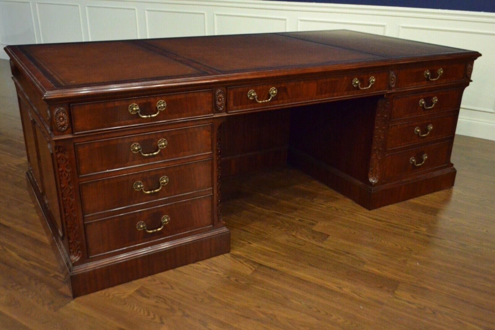 Large Traditional Mahogany 84 Inch Executive Desk by Leighton Hall In New Condition For Sale In Suwanee, GA