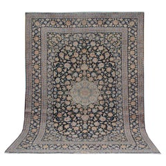 Large Traditional Rug Oriental Black Blue Wool Hand Made Medallion Rug