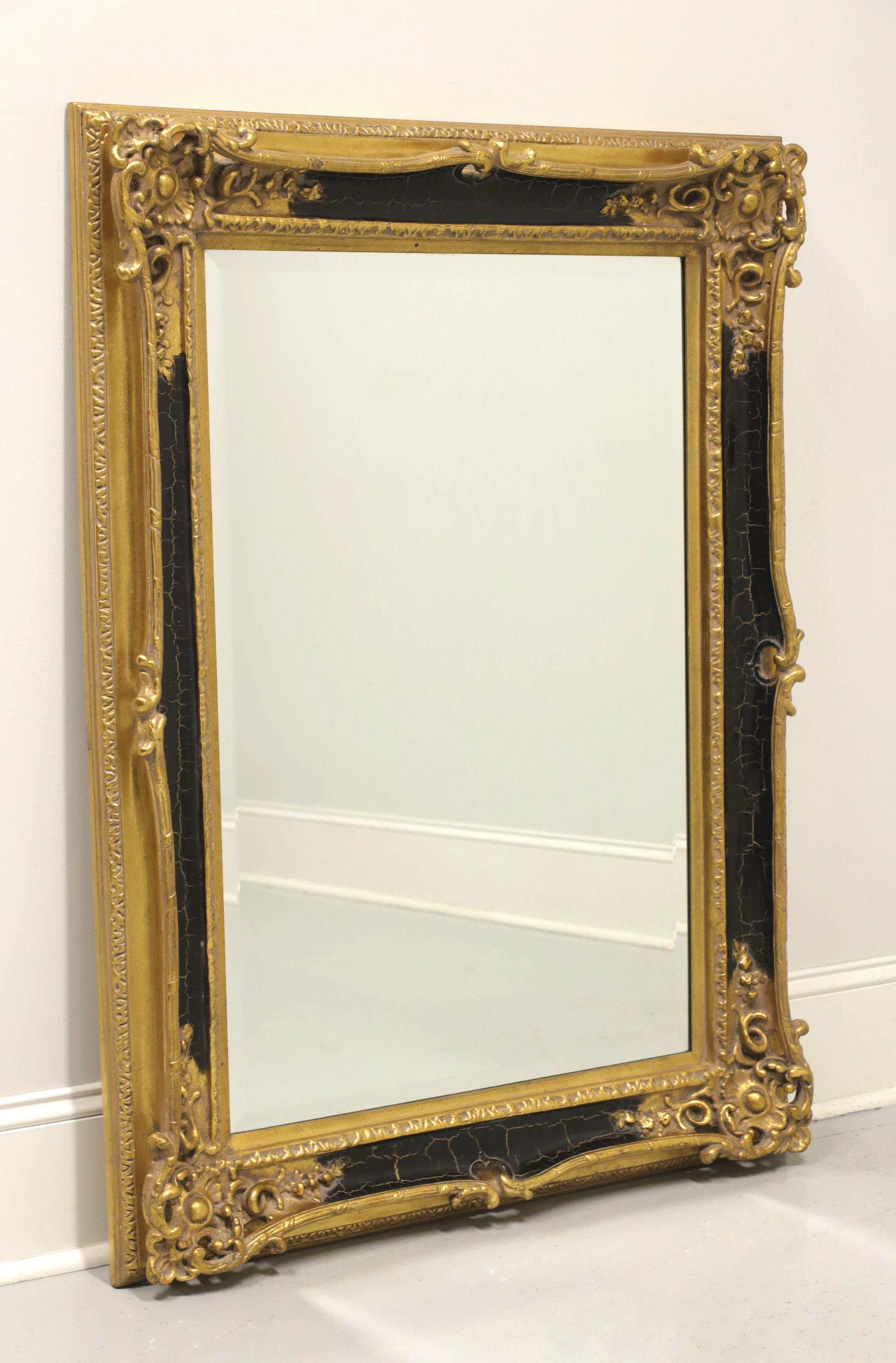 Large Traditional Style Gold & Black Crackle Beveled Wall Mirror In Good Condition In Charlotte, NC