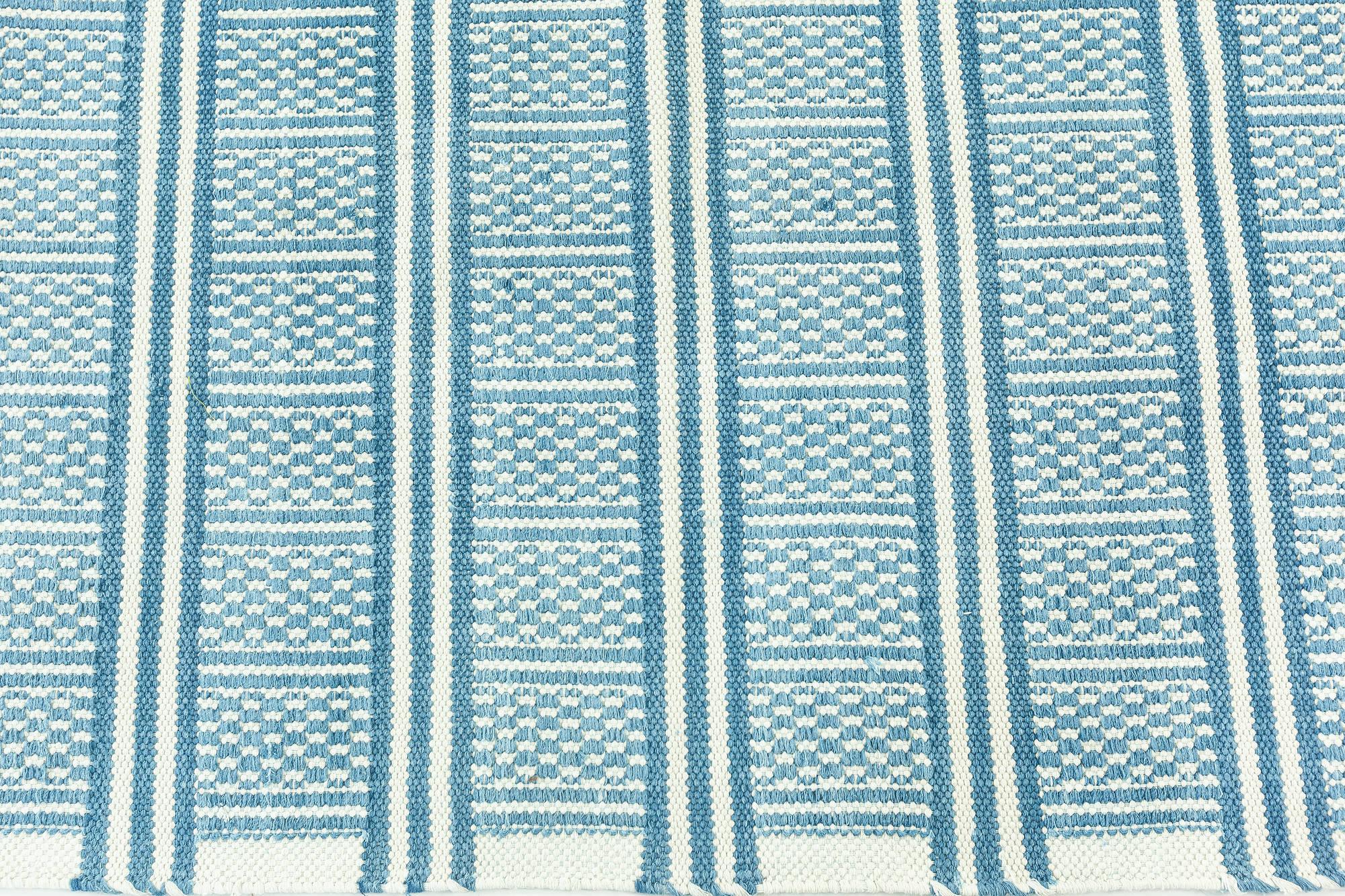 Indian Large Traditional Style Modern Blue Dhurrie Rug by Doris Leslie Blau For Sale