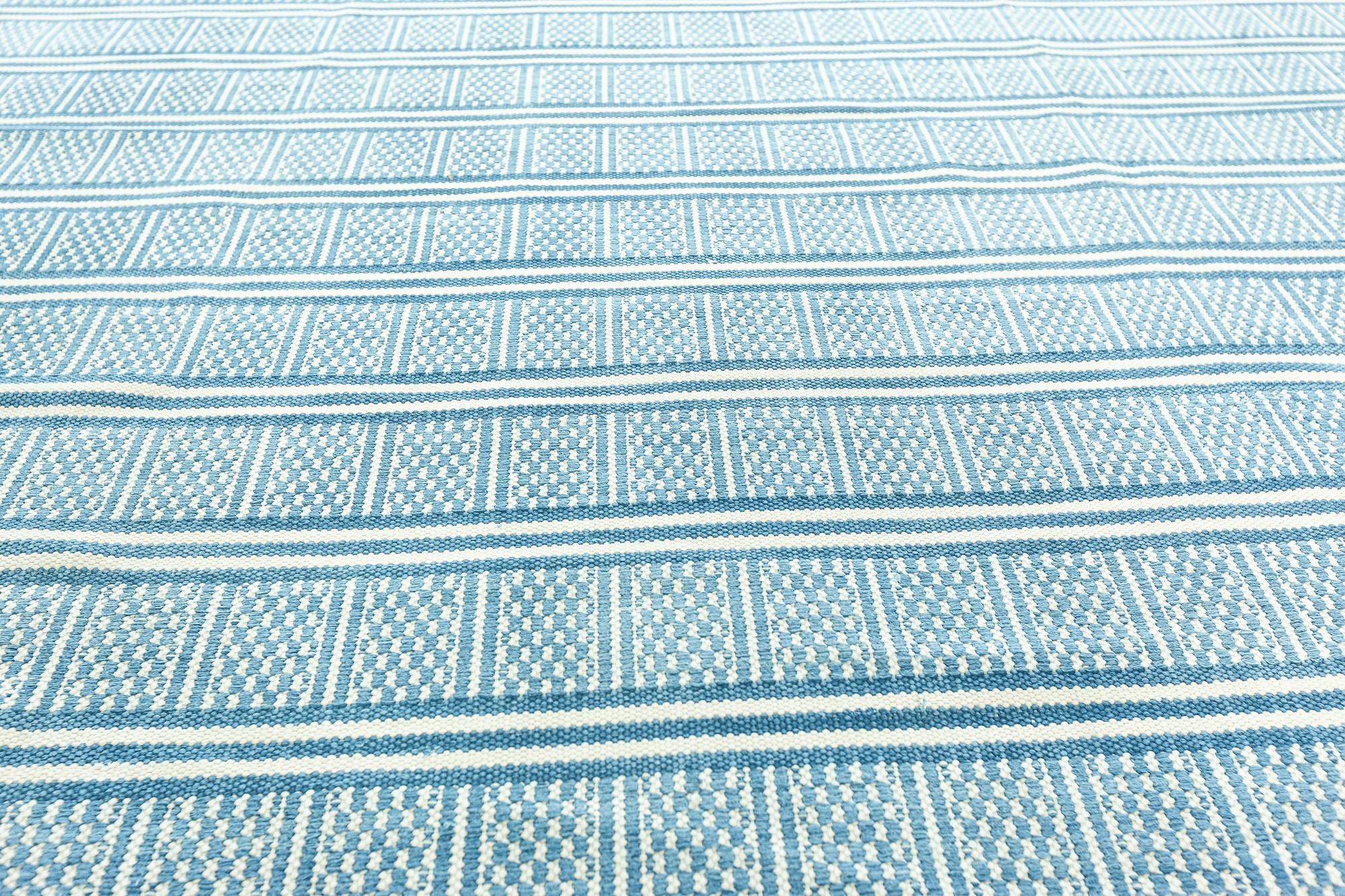 Contemporary Large Traditional Style Modern Blue Dhurrie Rug by Doris Leslie Blau For Sale