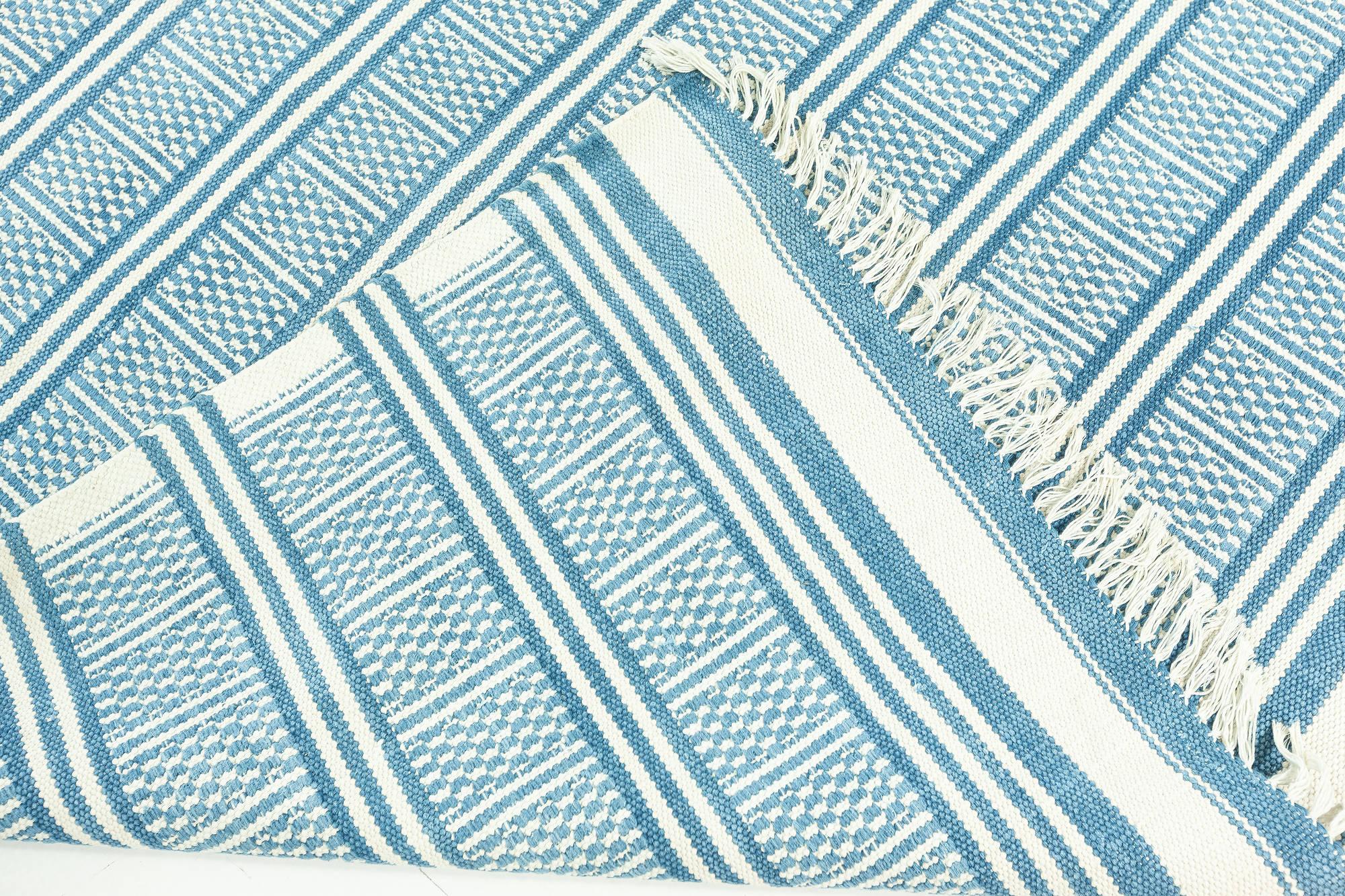 Wool Large Traditional Style Modern Blue Dhurrie Rug by Doris Leslie Blau For Sale