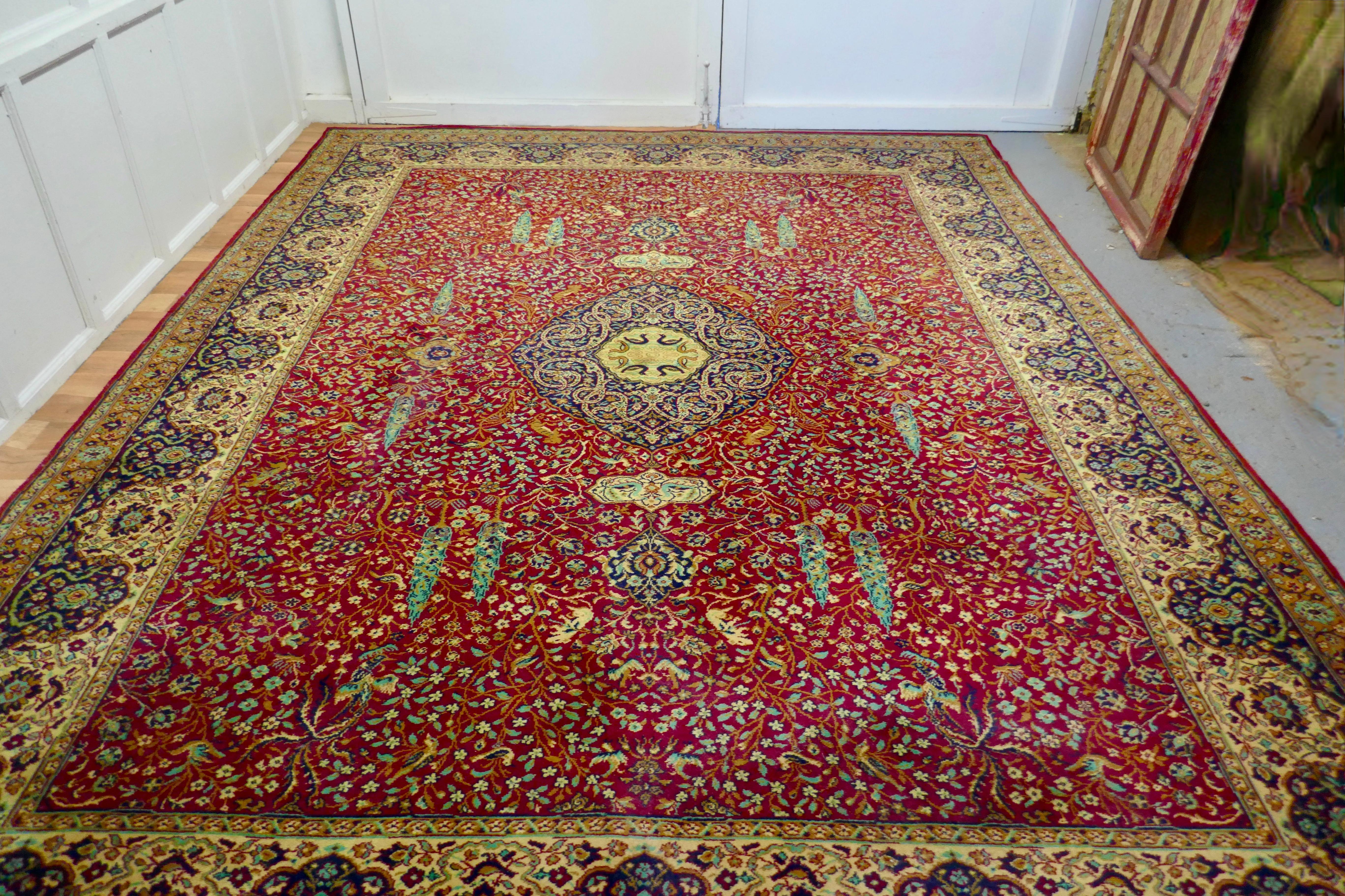 British Colonial Large Traditional Tree of Life Red Wool Wilton Carpet