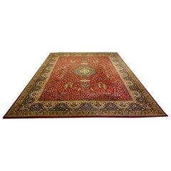 Grand tapis traditionnel en laine Wilton rouge "Tree of Life"