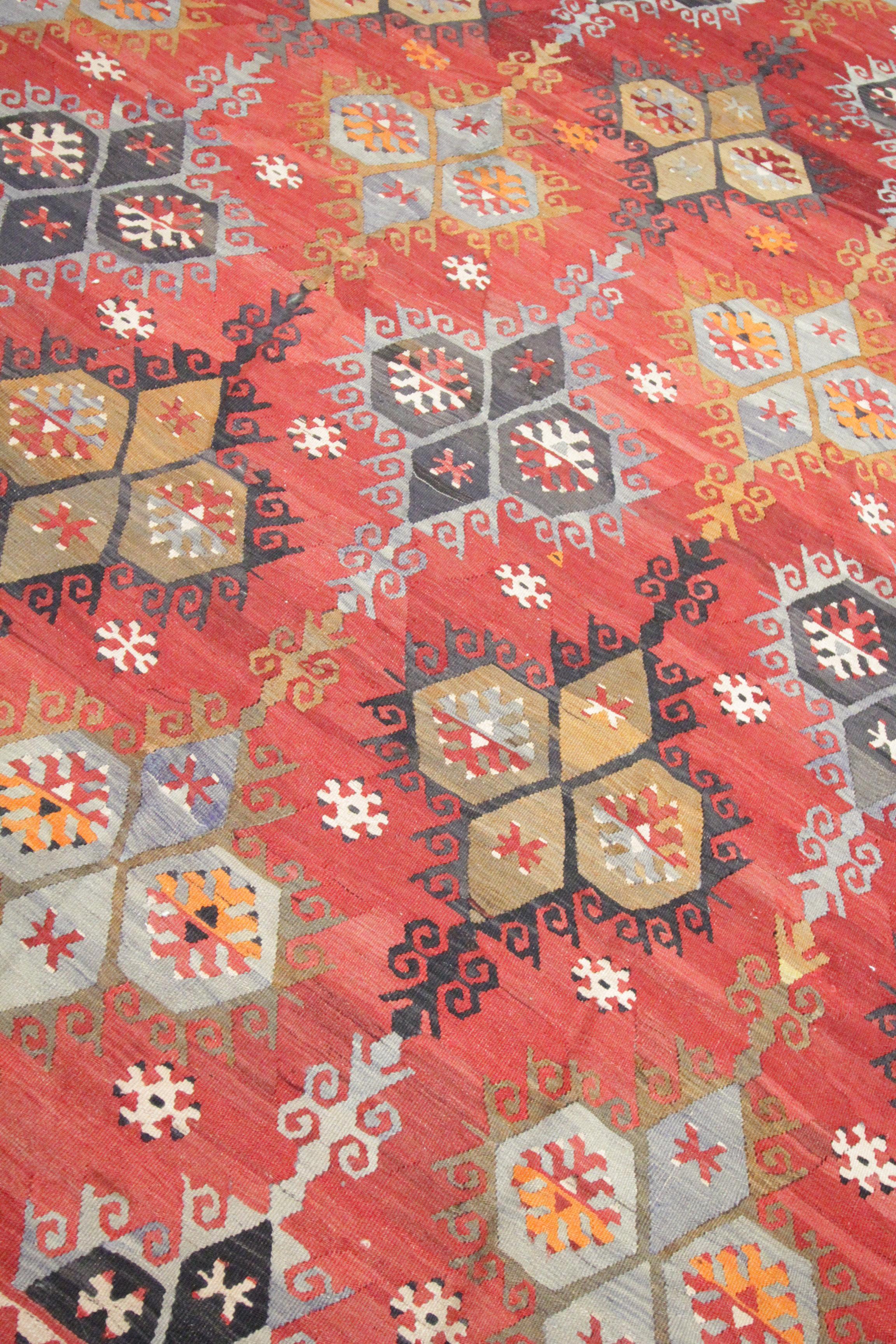 Antiguos Kilims Tribales Óxido Alfombra Kilim Tejida a Mano Lana Şarkışla Alfombra Turco en venta