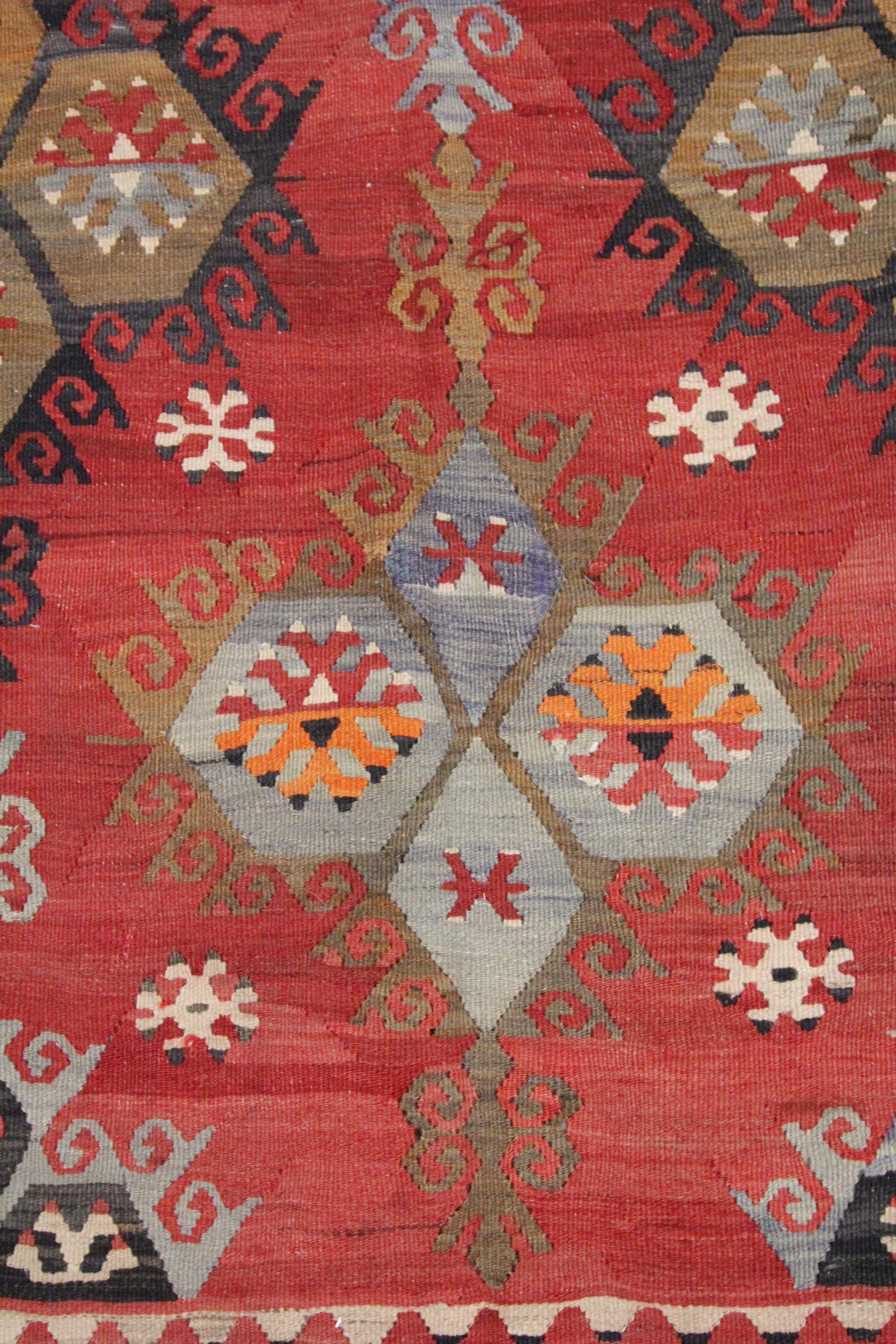 Hand-Knotted Antique Tribal Kilims Rust Handwoven Kilim Rug Wool Şarkışla Rug For Sale