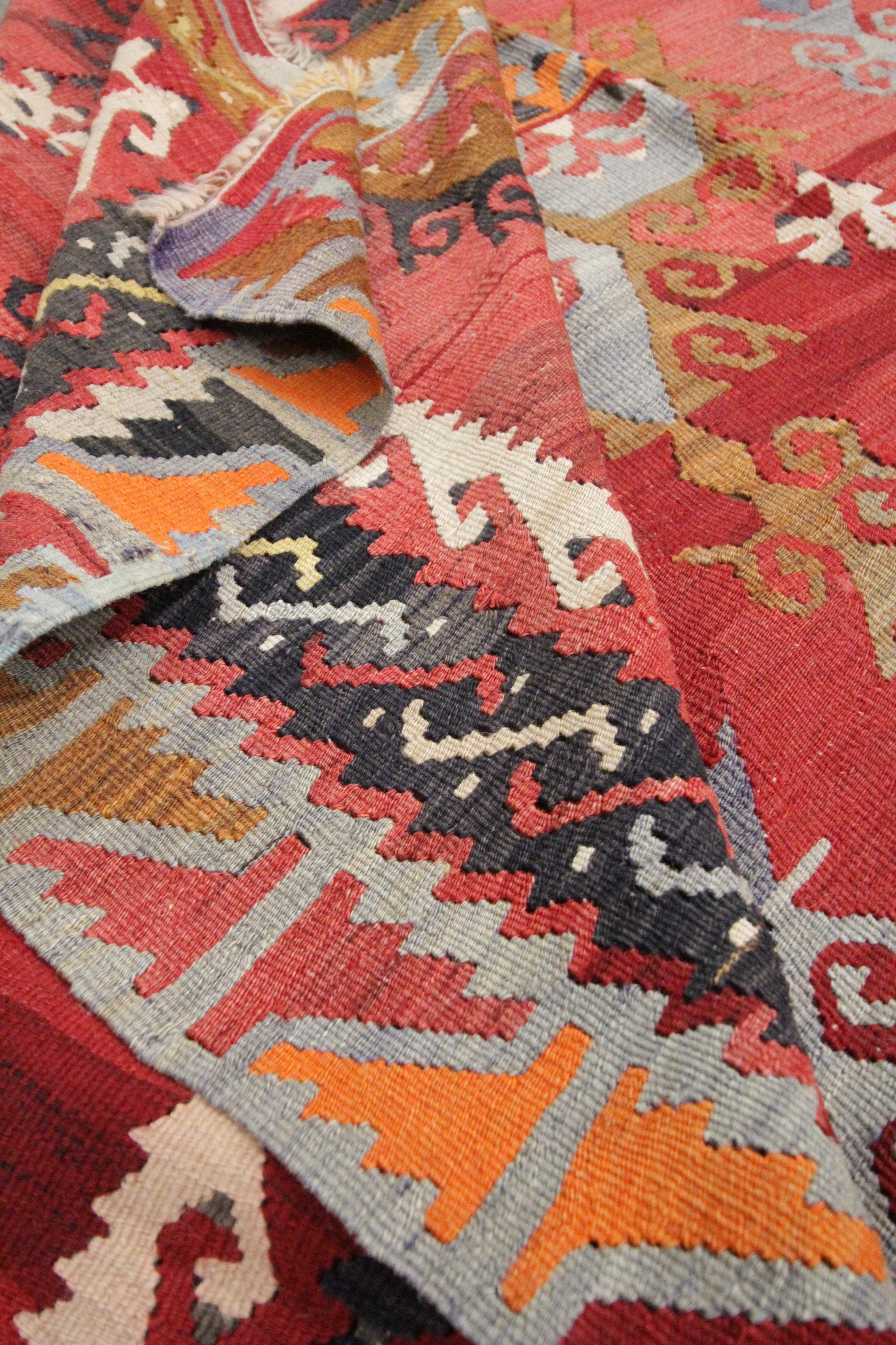 Antique Tribal Kilims Rust Handwoven Kilim Rug Wool Şarkışla Rug For Sale 2