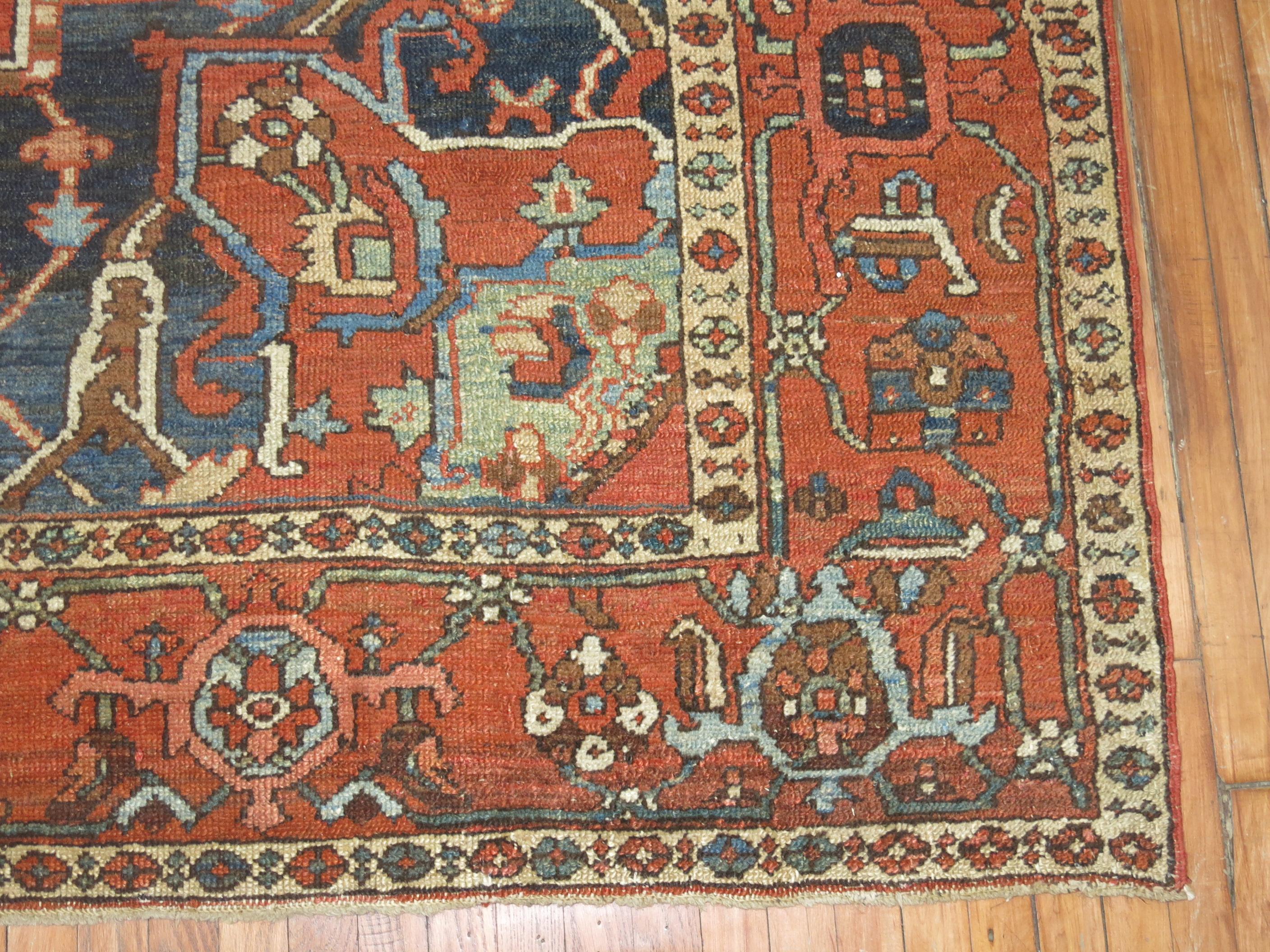 Hand-Woven Large Traditonal Antique Persian Heriz Early 20th Century Rug For Sale