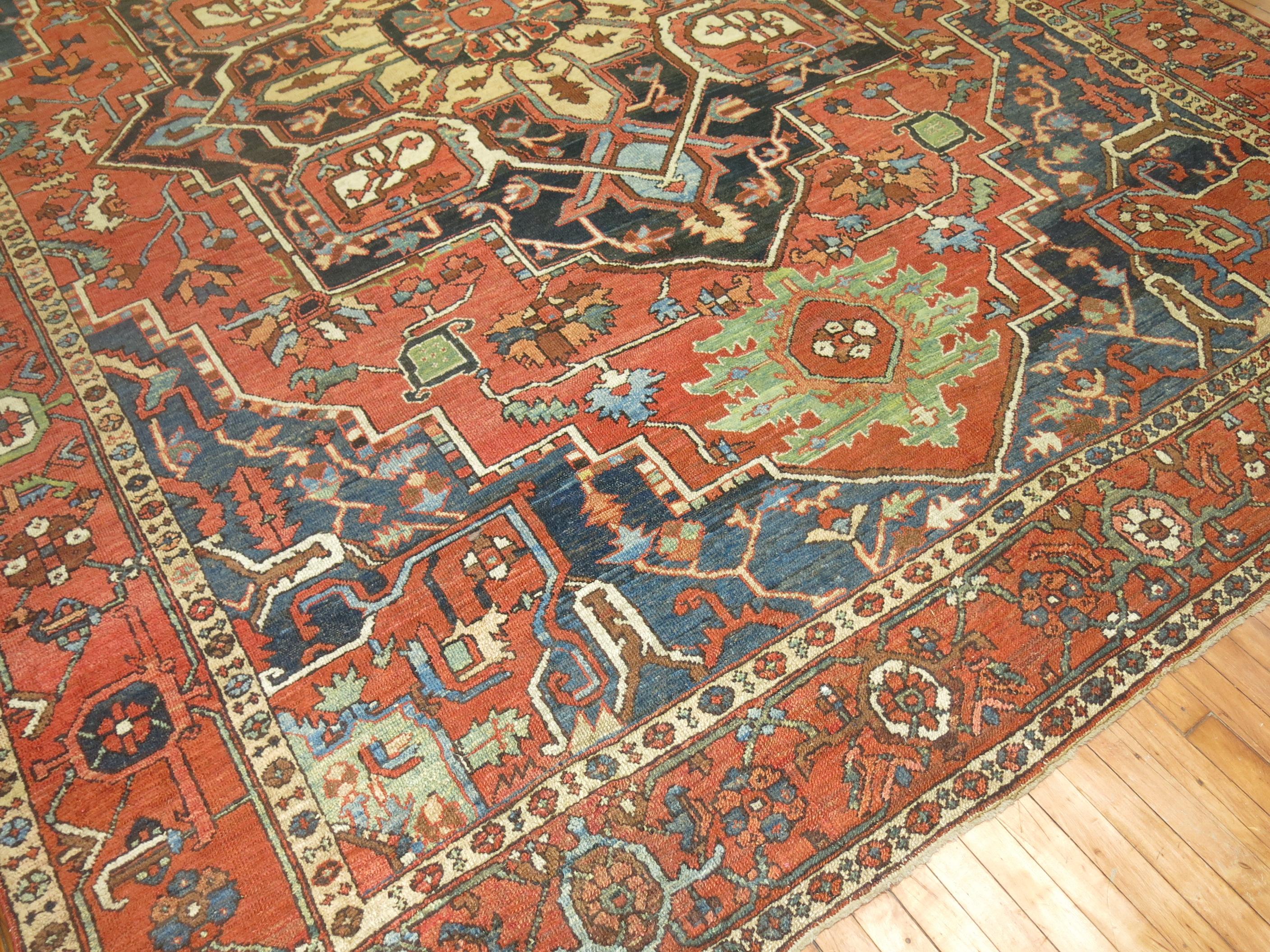 Wool Large Traditonal Antique Persian Heriz Early 20th Century Rug For Sale